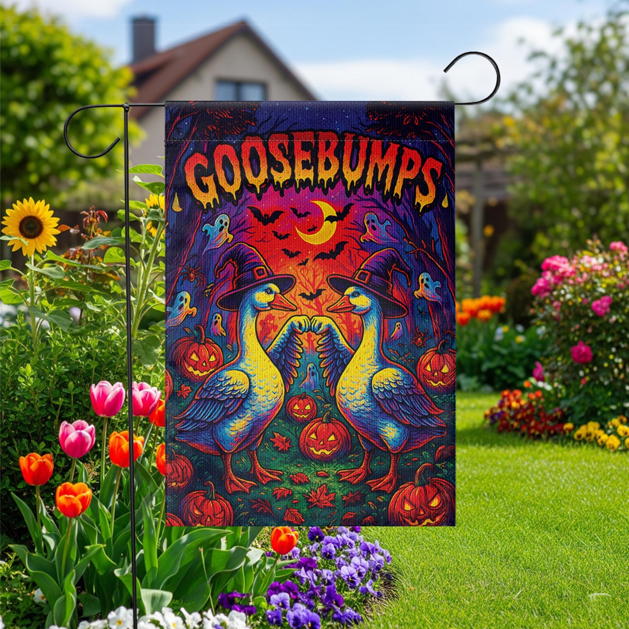 Funny Halloween Goose Garden Flag – Witch Goose Yard Decor, Goosebumps Outdoor Banner
