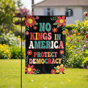 No Kings in America Garden Flag – Retro Floral Protect Democracy Yard Sign, Patriotic Political Outdoor Decor, America Garden Flag