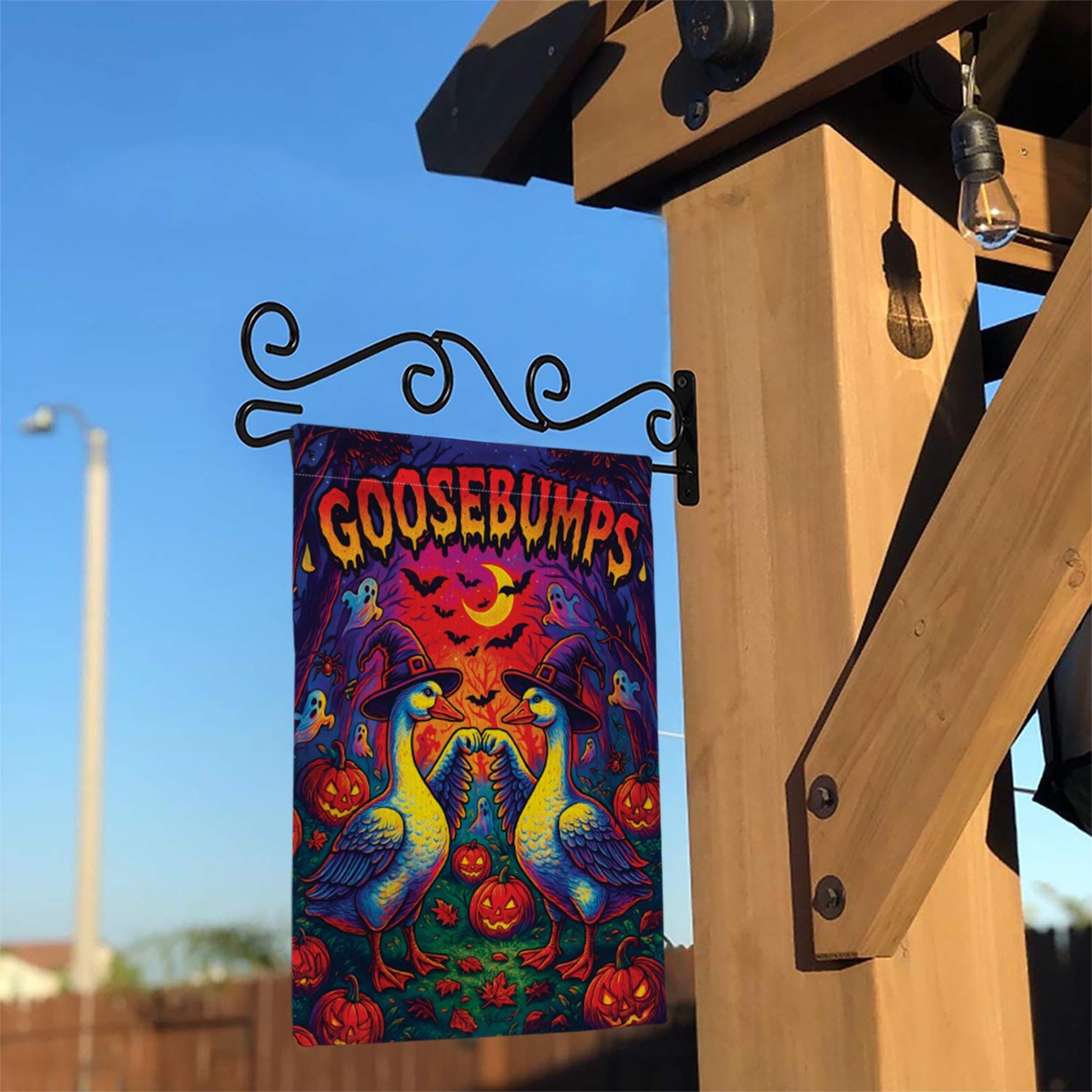 Funny Halloween Goose Garden Flag – Witch Goose Yard Decor, Goosebumps Outdoor Banner