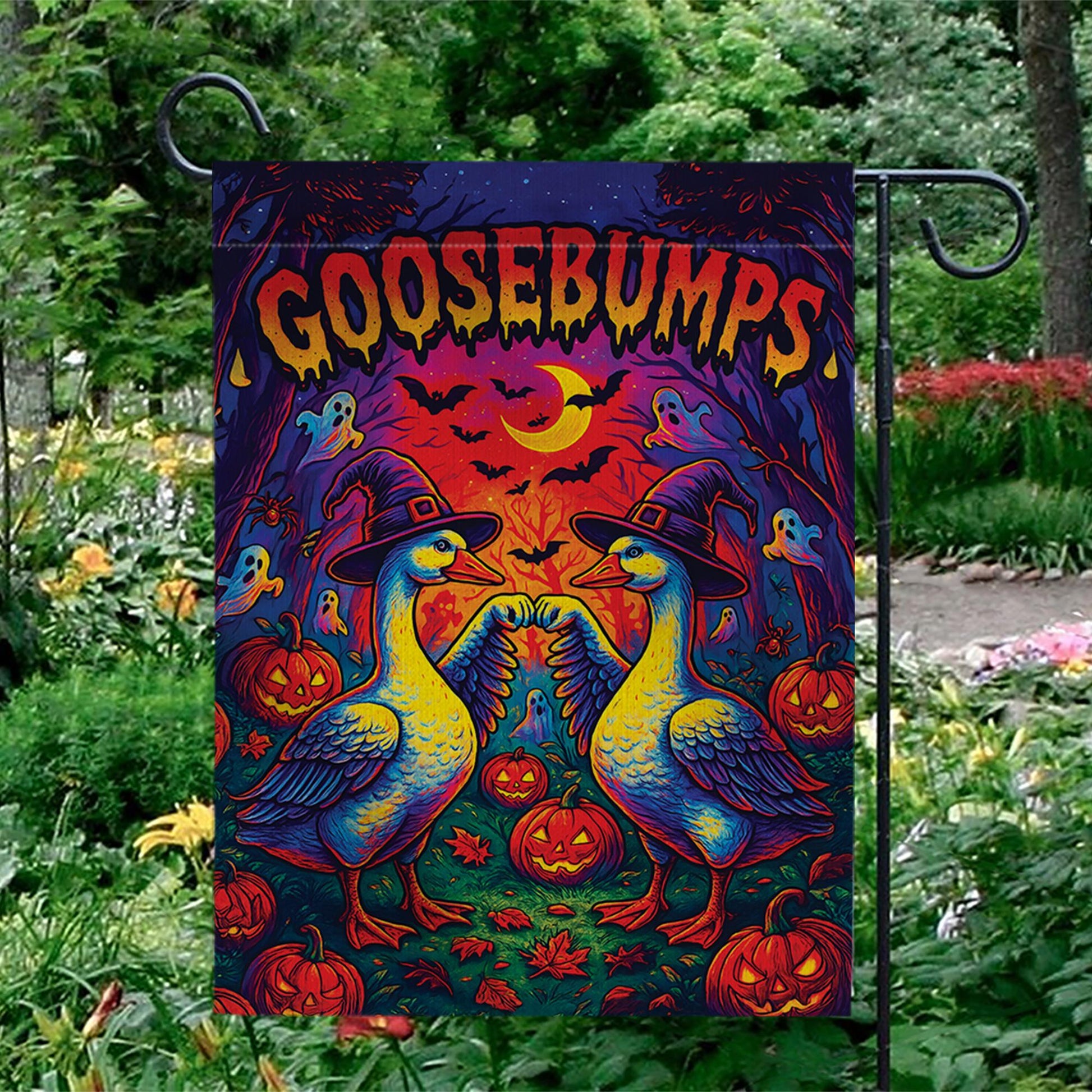 Funny Halloween Goose Garden Flag – Witch Goose Yard Decor, Goosebumps Outdoor Banner