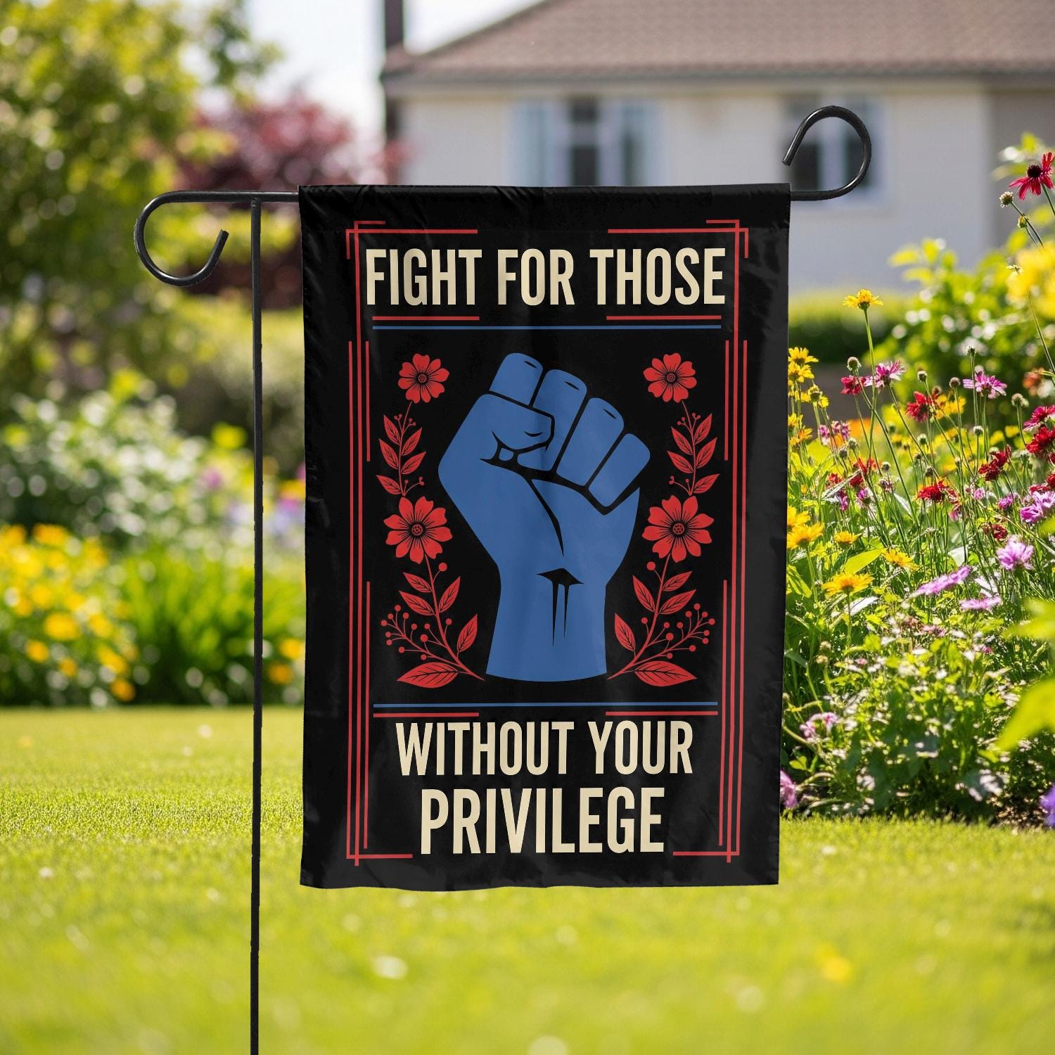 Fight for Those Without Your Privilege Garden Flag, Social Justice Raised Fist Yard Sign, Equality Political Outdoor Decor, Activist Flag