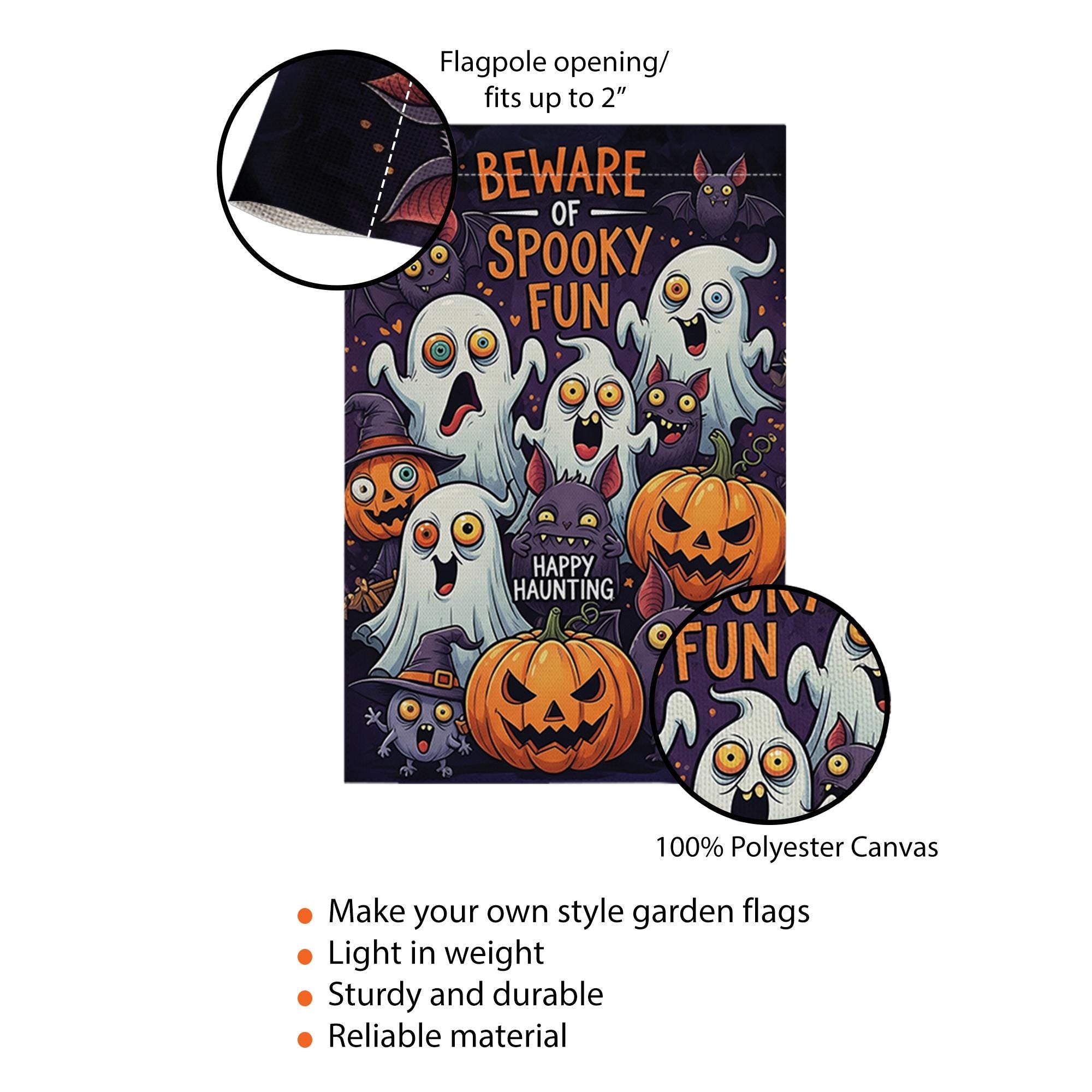 Cute Halloween Garden Flag - Beware of Spooky Fun Ghost and Pumpkin Yard Sign, Happy Haunting Outdoor Decor for Fall or Trick or Treat