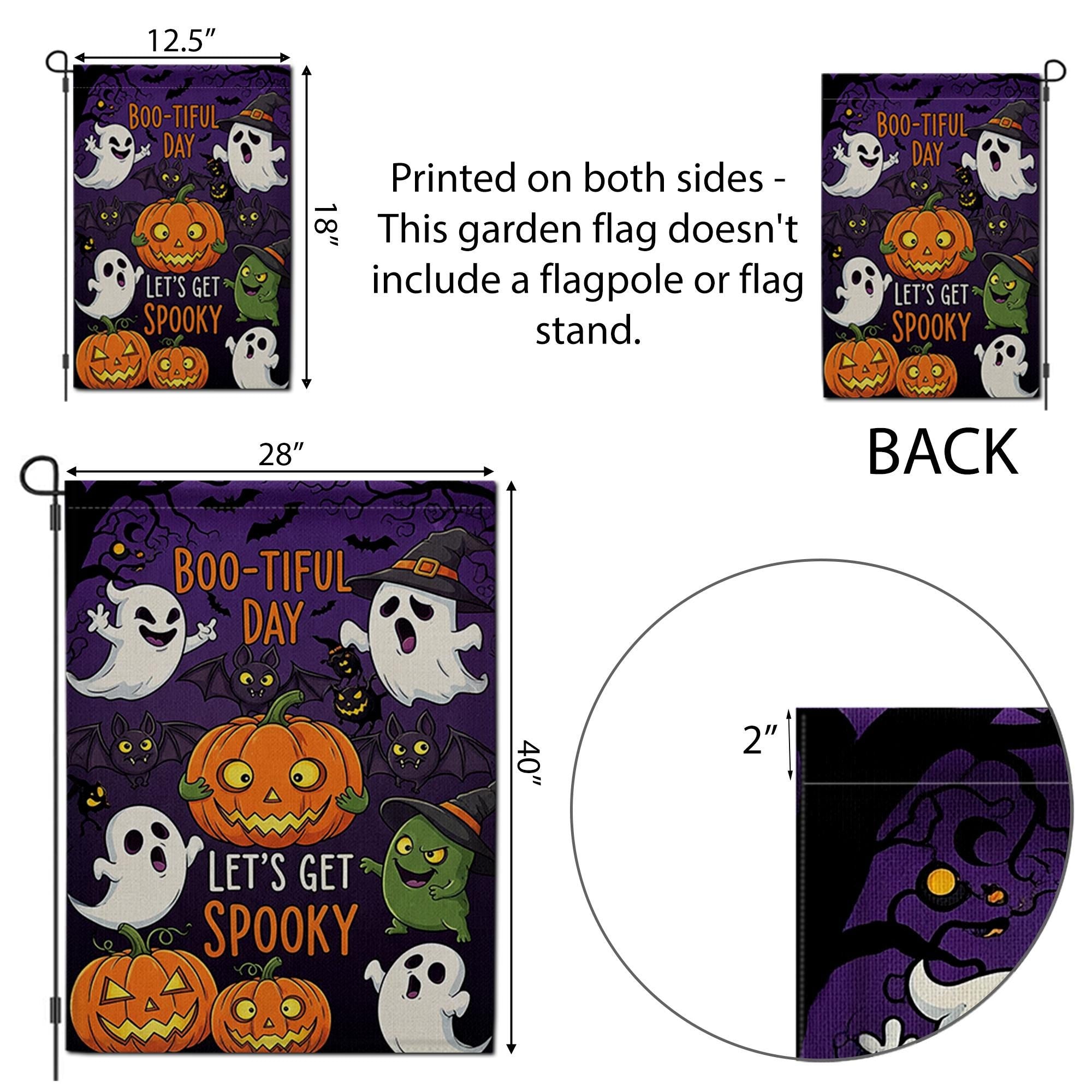 Boo-tiful Halloween Garden Flag - Let's Get Spooky Cute Ghost Pumpkin Yard Sign, Funny Fall Outdoor Decoration for Trick or Treat