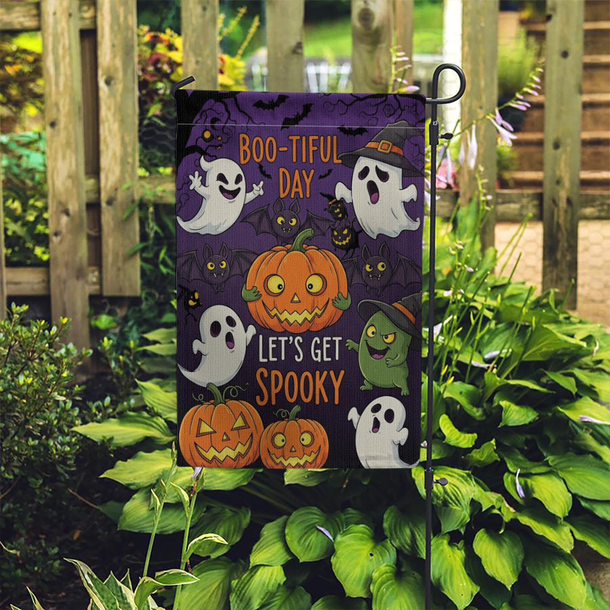 Boo-tiful Halloween Garden Flag - Let's Get Spooky Cute Ghost Pumpkin Yard Sign, Funny Fall Outdoor Decoration for Trick or Treat