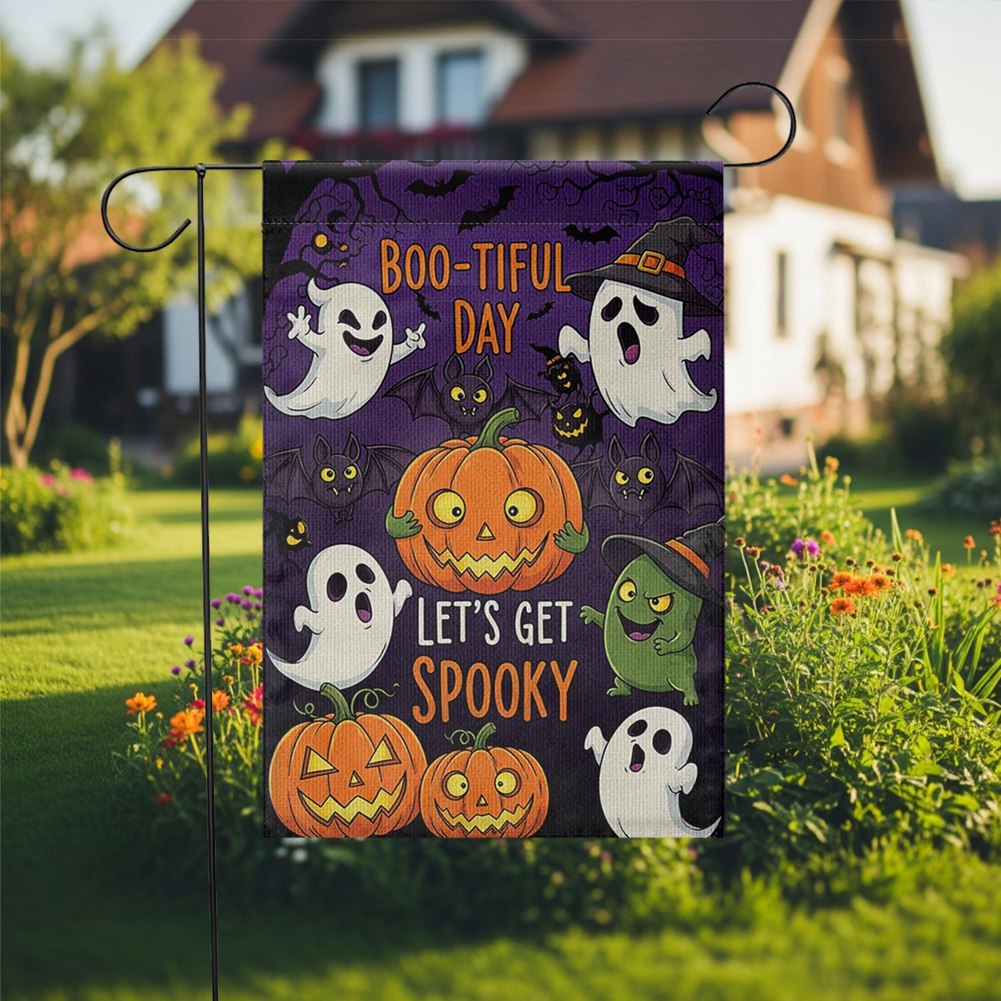 Boo-tiful Halloween Garden Flag - Let's Get Spooky Cute Ghost Pumpkin Yard Sign, Funny Fall Outdoor Decoration for Trick or Treat
