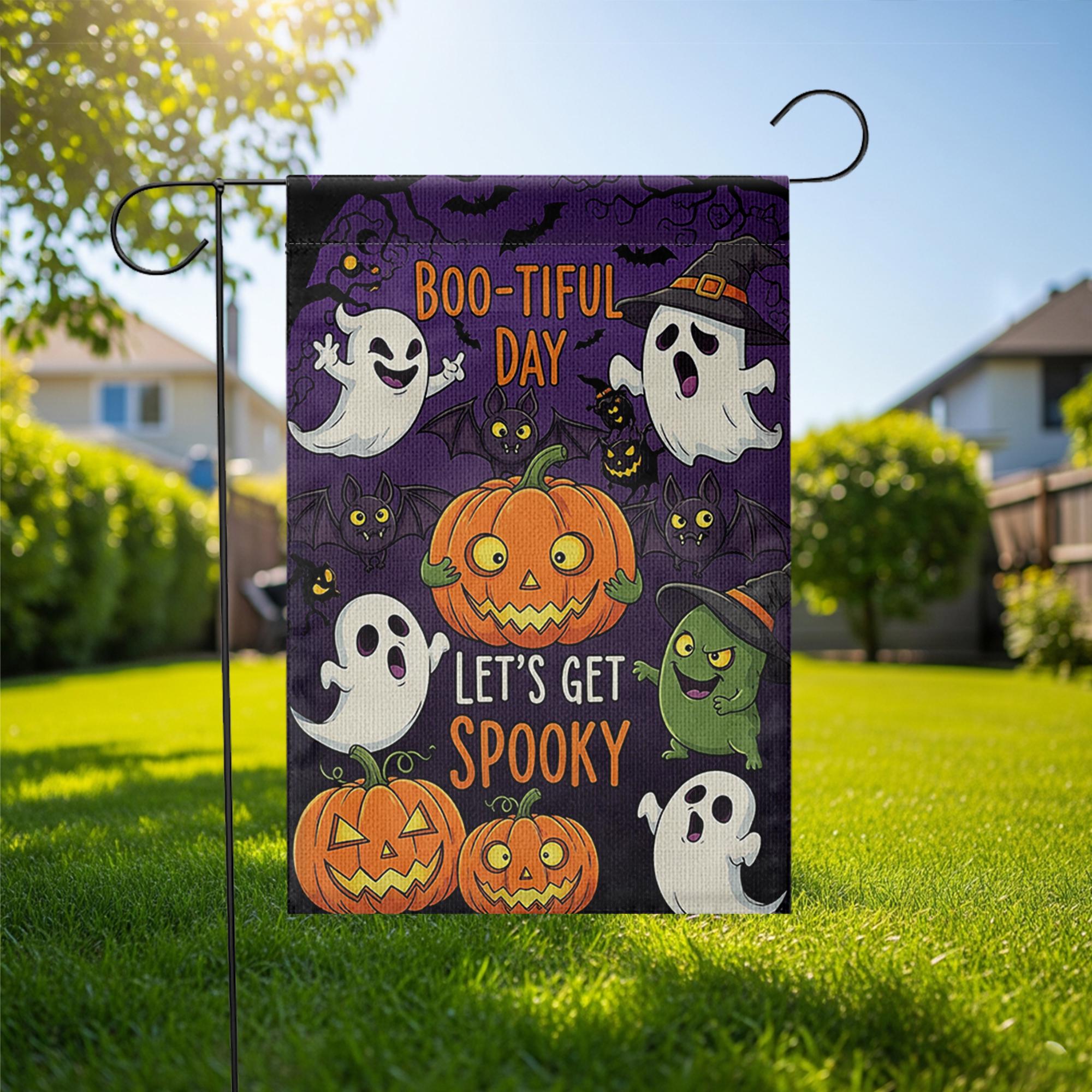 Boo-tiful Halloween Garden Flag - Let's Get Spooky Cute Ghost Pumpkin Yard Sign, Funny Fall Outdoor Decoration for Trick or Treat