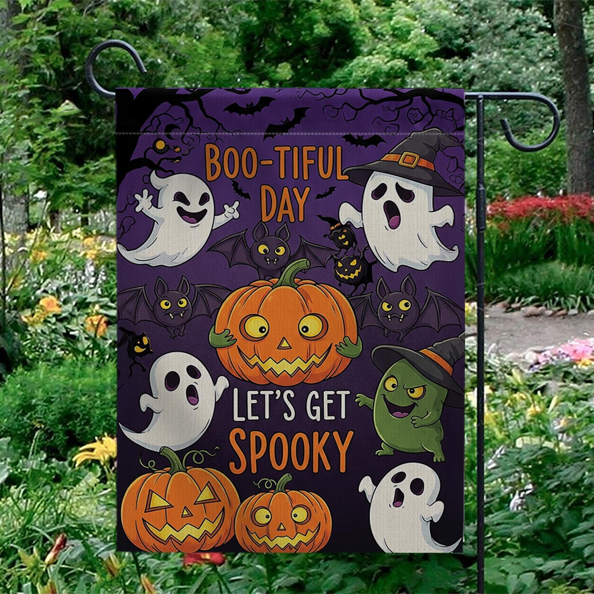 Boo-tiful Halloween Garden Flag - Let's Get Spooky Cute Ghost Pumpkin Yard Sign, Funny Fall Outdoor Decoration for Trick or Treat