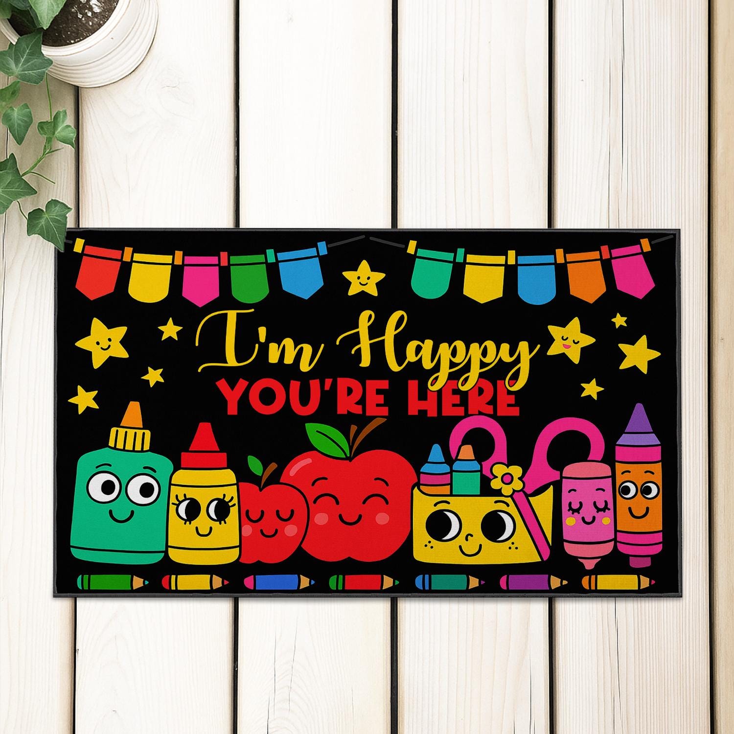 I'm Happy You're Here Classroom Rug – Cute Welcome Mat for Teachers, Back to School Decor, Colorful Door Mat for Teachers, Educators, Staffs