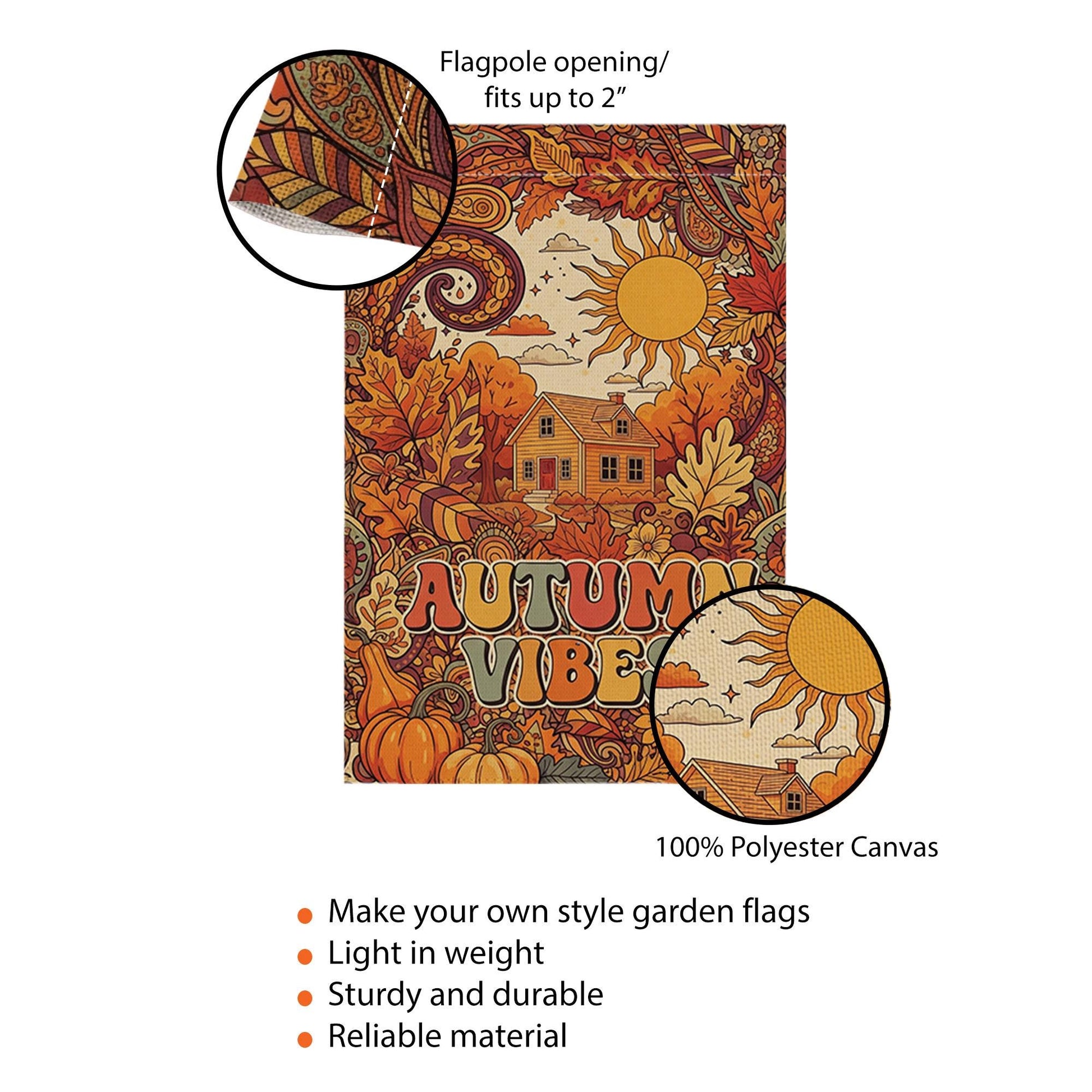 Retro Autumn Vibes Garden Flag - Fall Harvest Yard Sign with Sun, Leaves, and Pumpkins, Vintage Outdoor Decor for Cozy Seasonal Charm