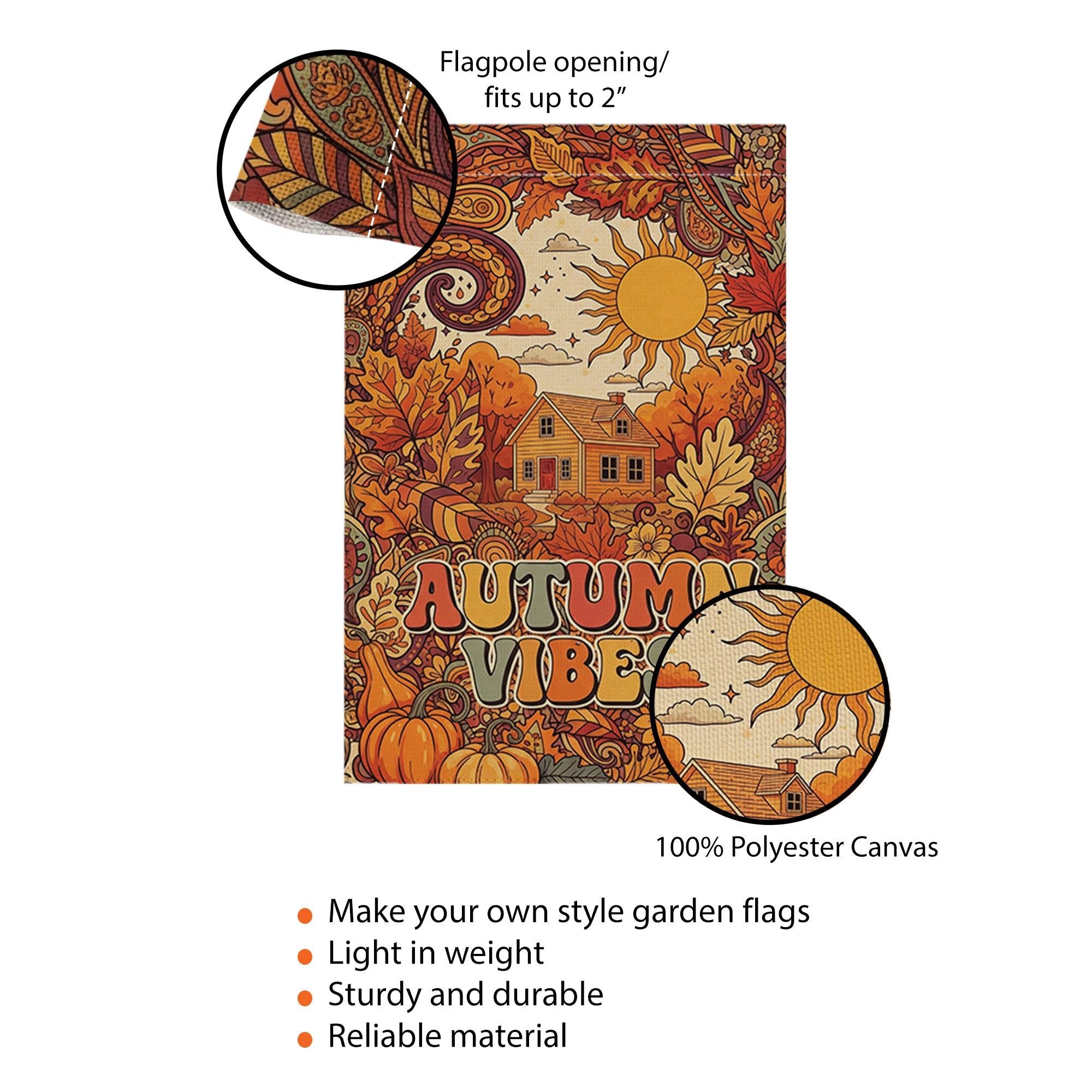 Retro Autumn Vibes Garden Flag - Fall Harvest Yard Sign with Sun, Leaves, and Pumpkins, Vintage Outdoor Decor for Cozy Seasonal Charm