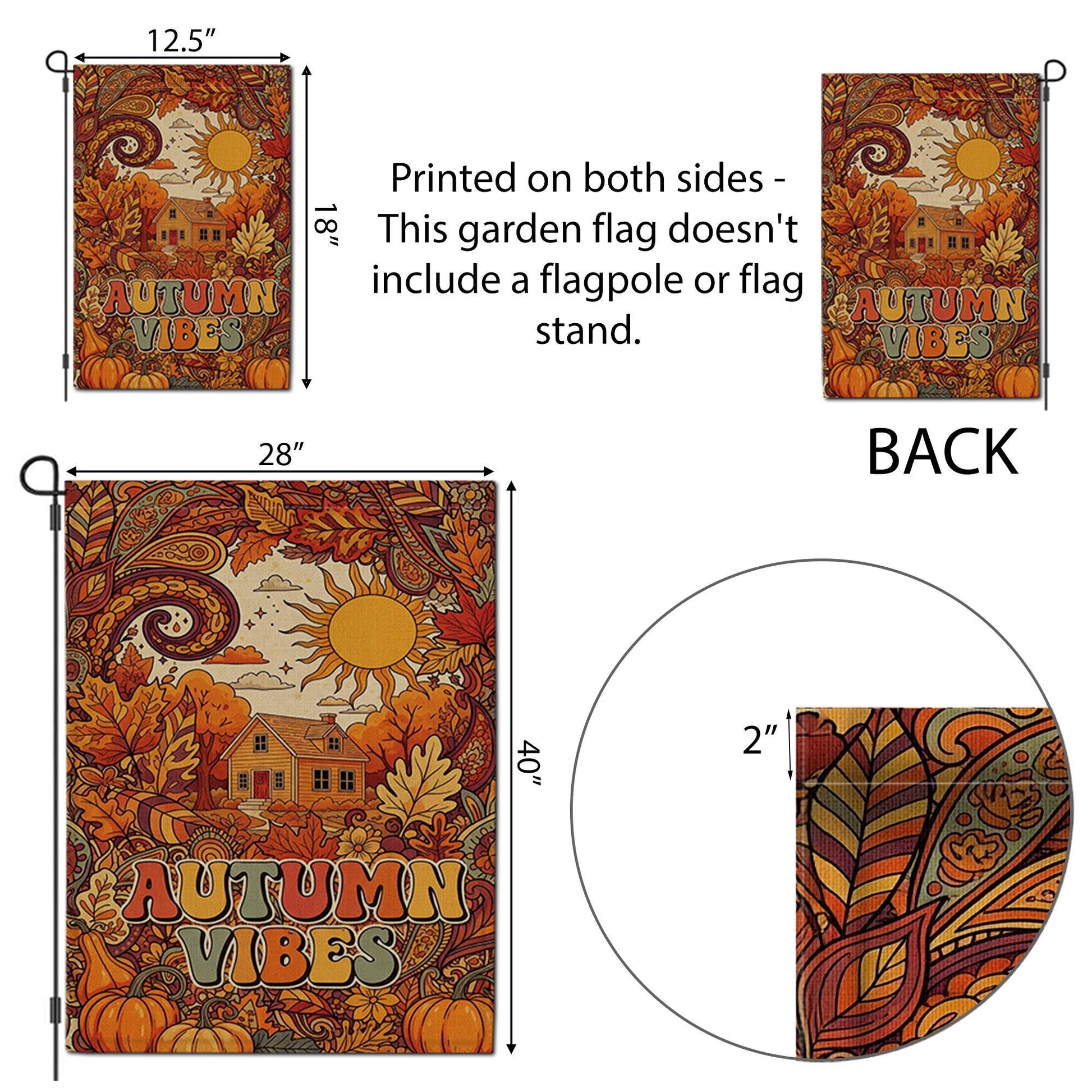Retro Autumn Vibes Garden Flag - Fall Harvest Yard Sign with Sun, Leaves, and Pumpkins, Vintage Outdoor Decor for Cozy Seasonal Charm