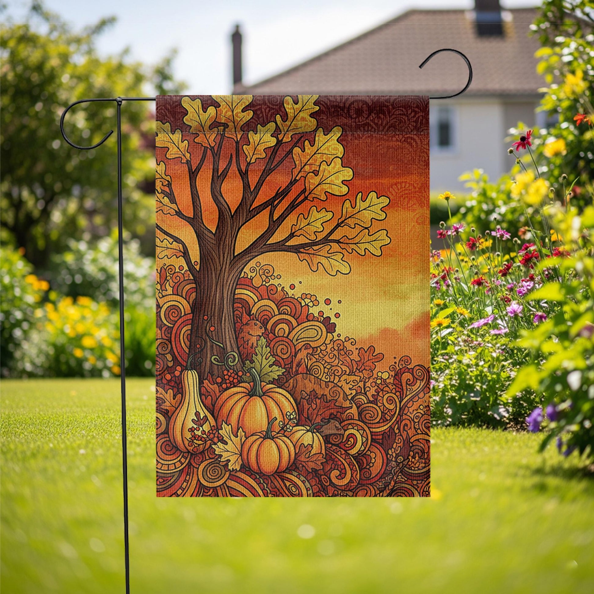 Fall Tree Garden Flag - Retro Autumn Pumpkins and Leaves Yard Decor, Thanksgiving Harvest Outdoor Flag for Seasonal Porch Display