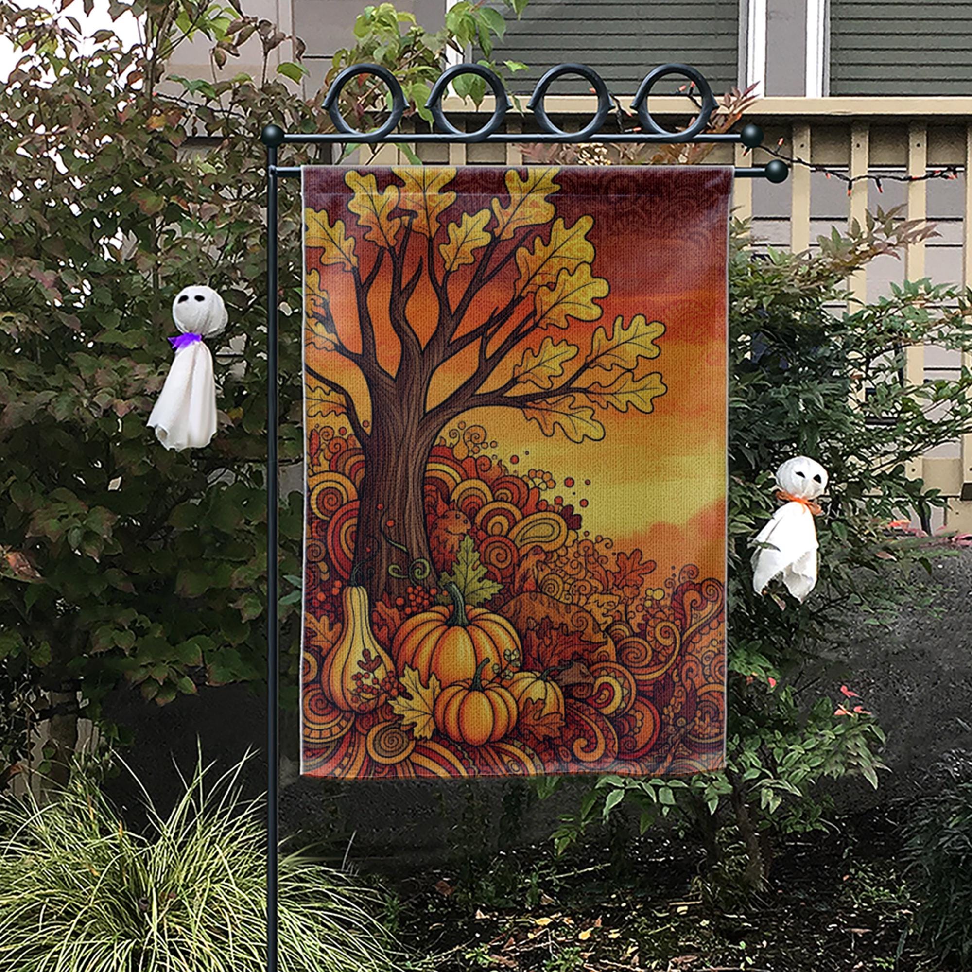 Fall Tree Garden Flag - Retro Autumn Pumpkins and Leaves Yard Decor, Thanksgiving Harvest Outdoor Flag for Seasonal Porch Display