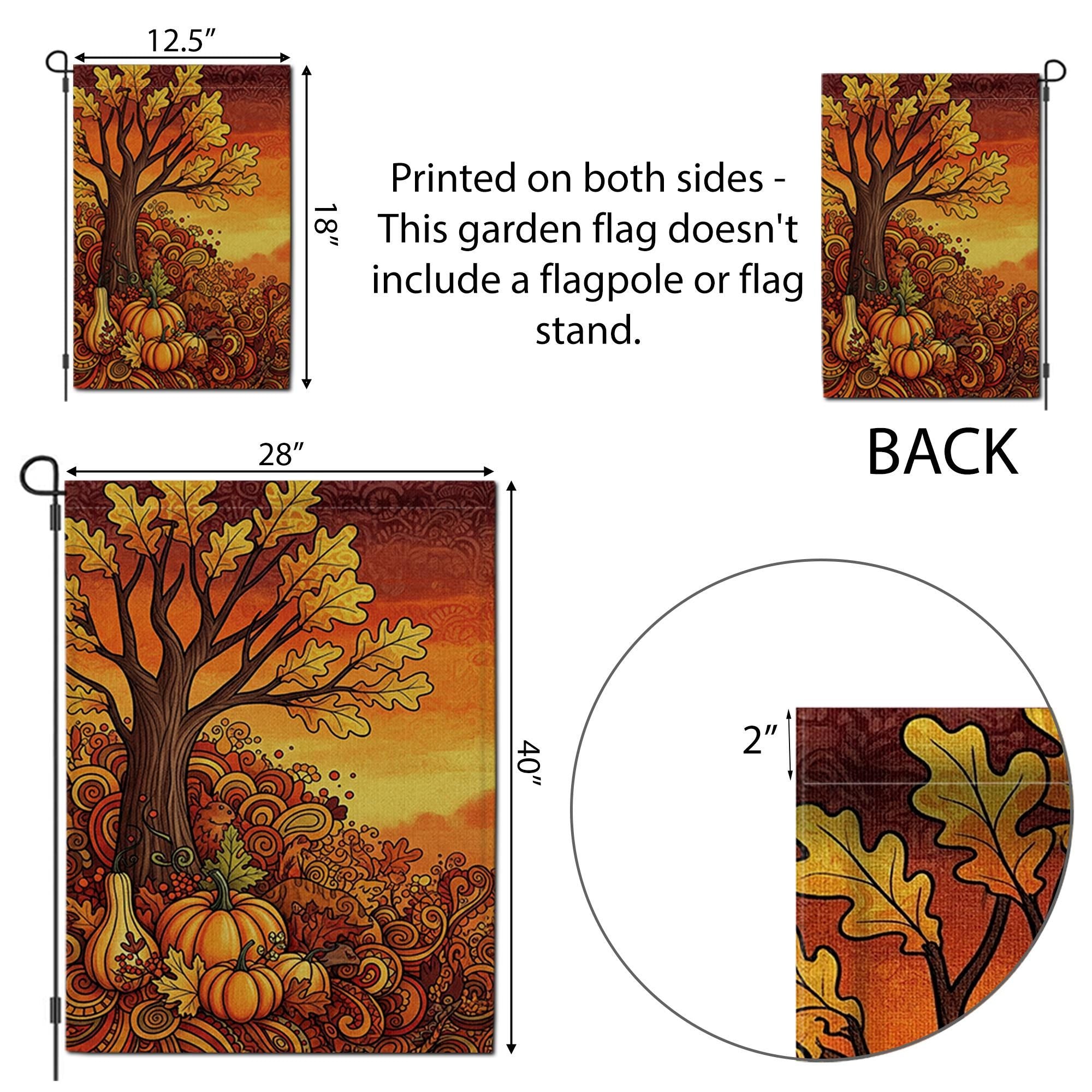 Fall Tree Garden Flag - Retro Autumn Pumpkins and Leaves Yard Decor, Thanksgiving Harvest Outdoor Flag for Seasonal Porch Display