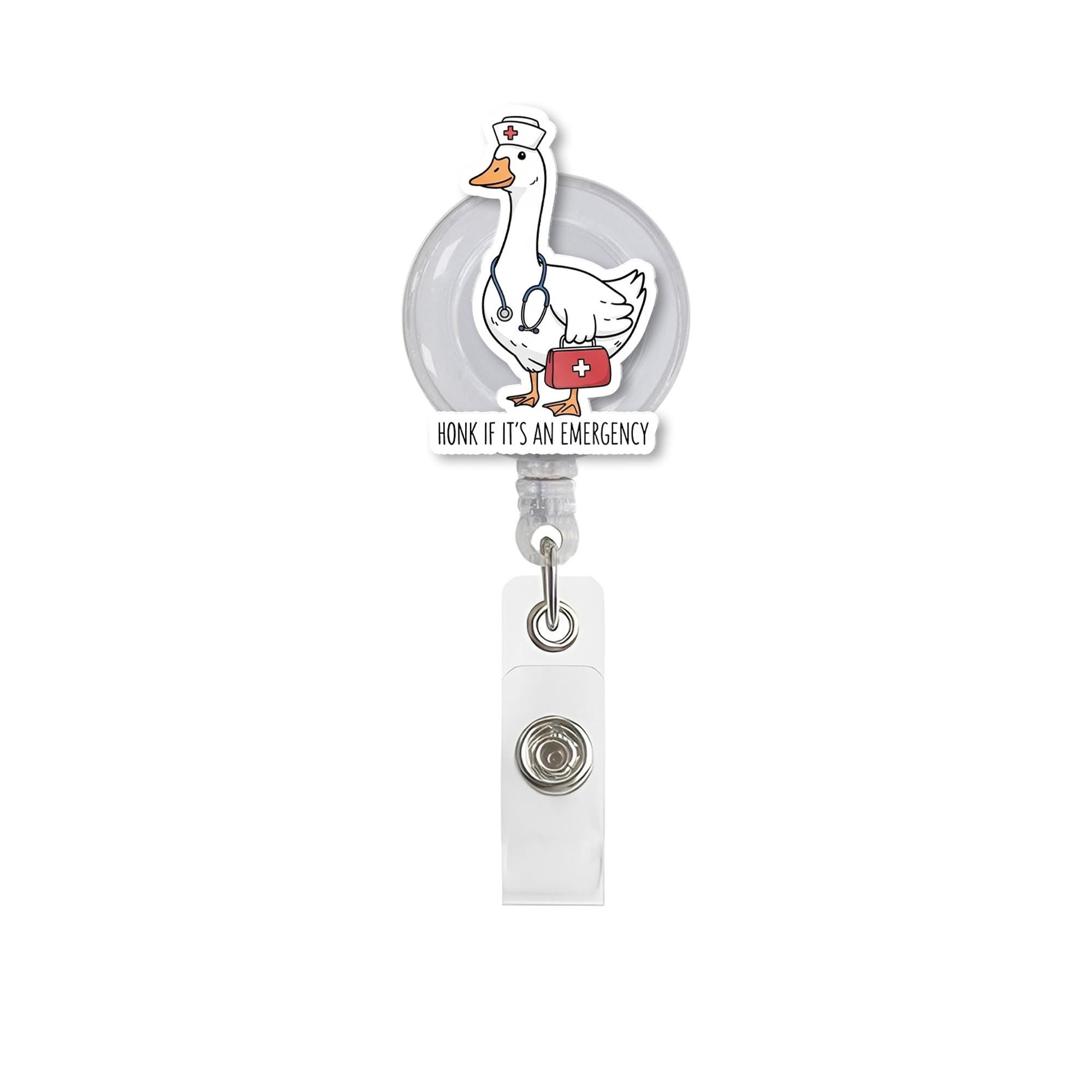 Funny ER Nurse Badge Reel, Goose ID Badge Holder with Honk Quote, Retractable Clip for Hospital Staff, Cute Emergency Room Gift
