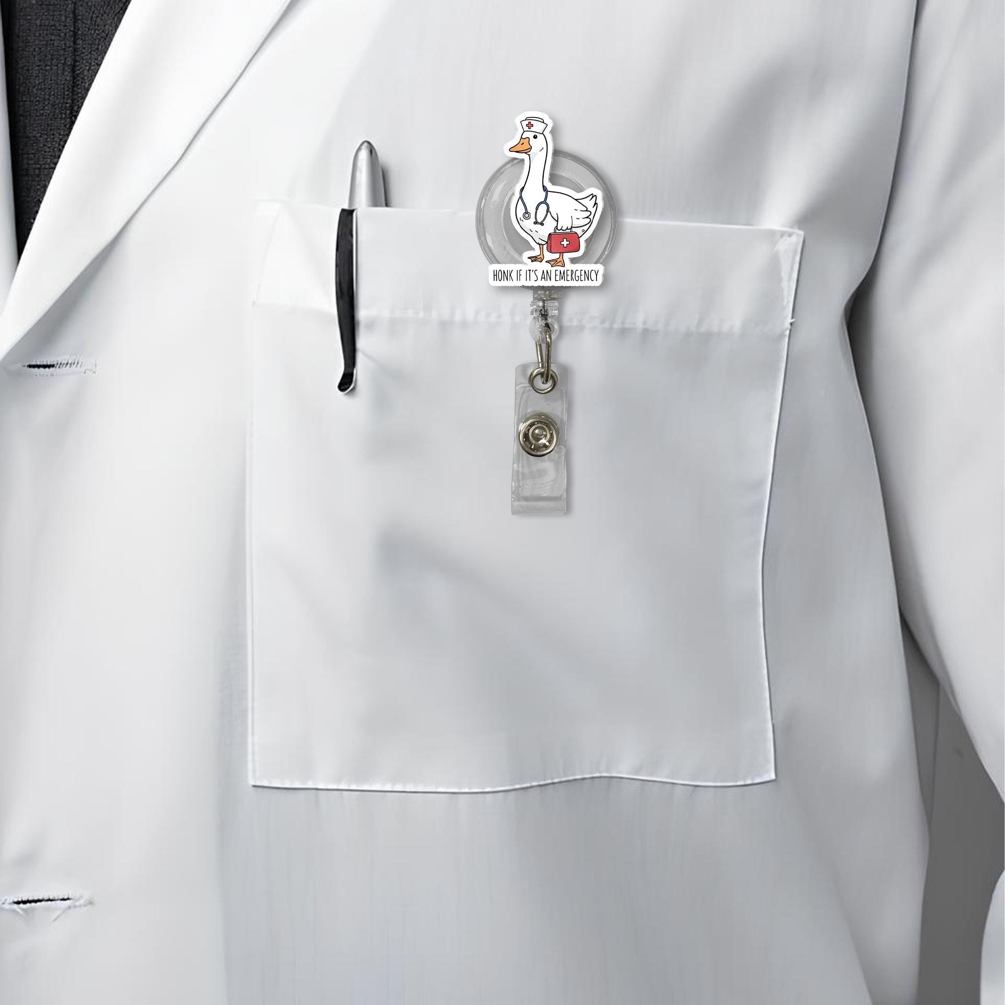 Funny ER Nurse Badge Reel, Goose ID Badge Holder with Honk Quote, Retractable Clip for Hospital Staff, Cute Emergency Room Gift