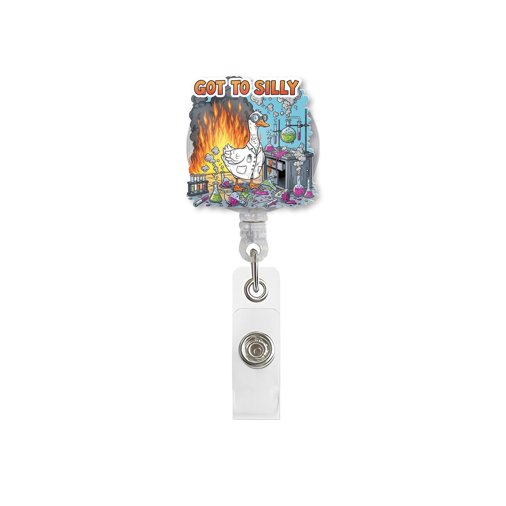 Funny Science Badge Reel, Got to Silly Goose Lab Fire ID Holder, Badge Clip for Nurses, Scientists, Lab Techs, Staff Gift