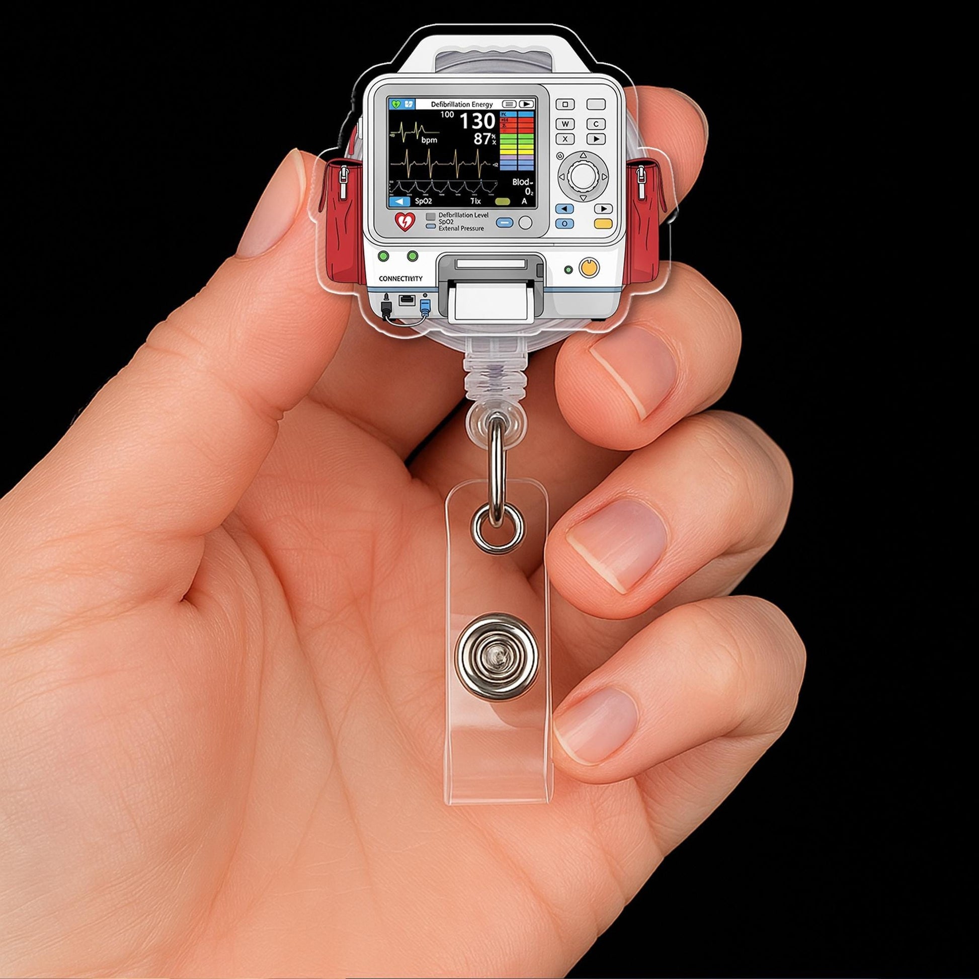 Defibrillator Badge Reel, Paramedic Nurse ID Holder, ECG Monitor Retractable Clip, Emt ER Tech Gift, Medical Accessory for Staff