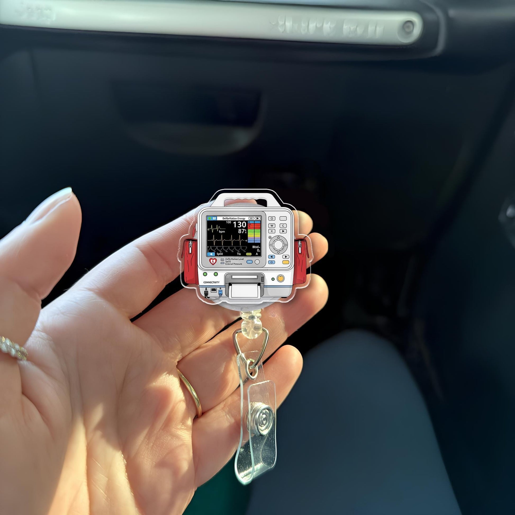 Defibrillator Badge Reel, Paramedic Nurse ID Holder, ECG Monitor Retractable Clip, Emt ER Tech Gift, Medical Accessory for Staff