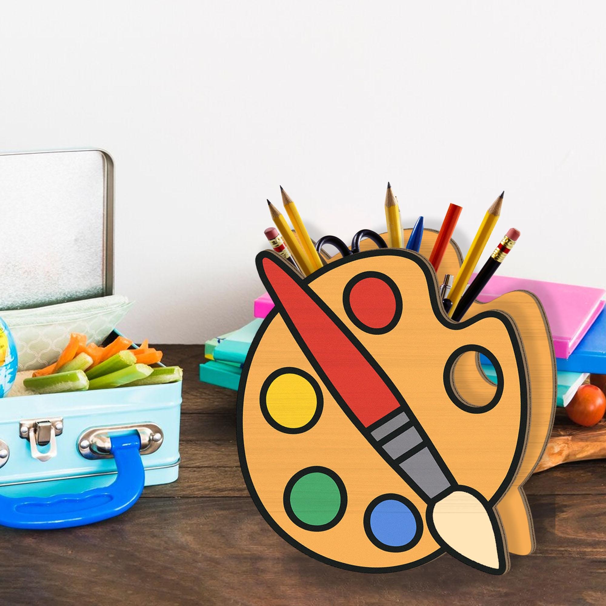 Personalized Art Teacher Pencil Holder, Paint Palette Desk Organizer, Creative Classroom Gift, Back to School Art Supply Organizer