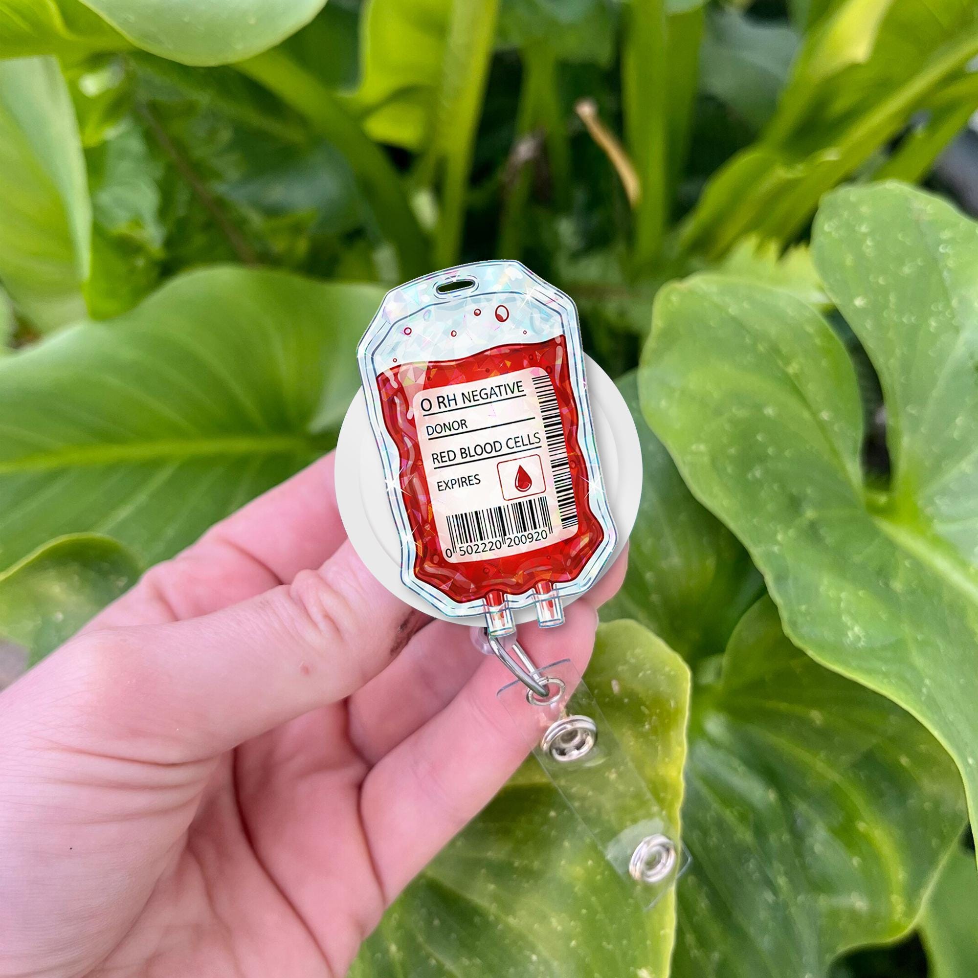 Blood Bag Hologram Badge Reel, O Negative ID Holder for Nurses and Medics, Funny Medical Retractable Clip, Phlebotomy Lab Tech Gift