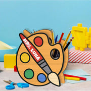 Personalized Art Teacher Pencil Holder, Paint Palette Desk Organizer, Creative Classroom Gift, Back to School Art Supply Organizer