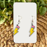 Lightning Pencil Earrings, Back to School Teacher Gift, Fun School Jewelry, Cute Classroom Accessory, Teacher Appreciation
