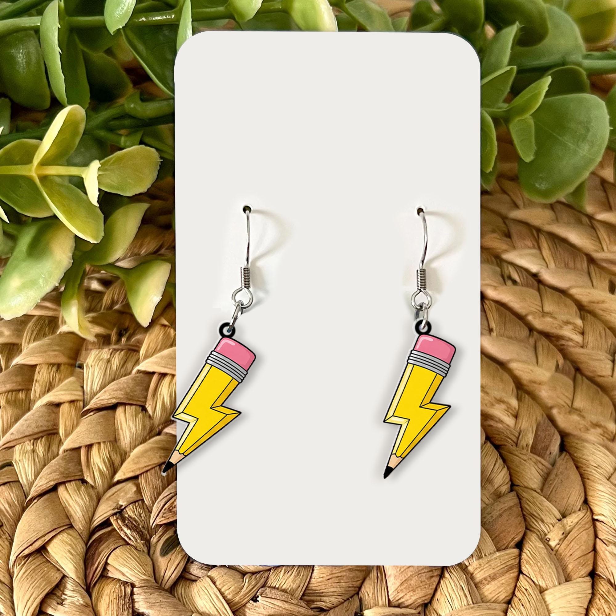 Lightning Pencil Earrings, Back to School Teacher Gift, Fun School Jewelry, Cute Classroom Accessory, Teacher Appreciation