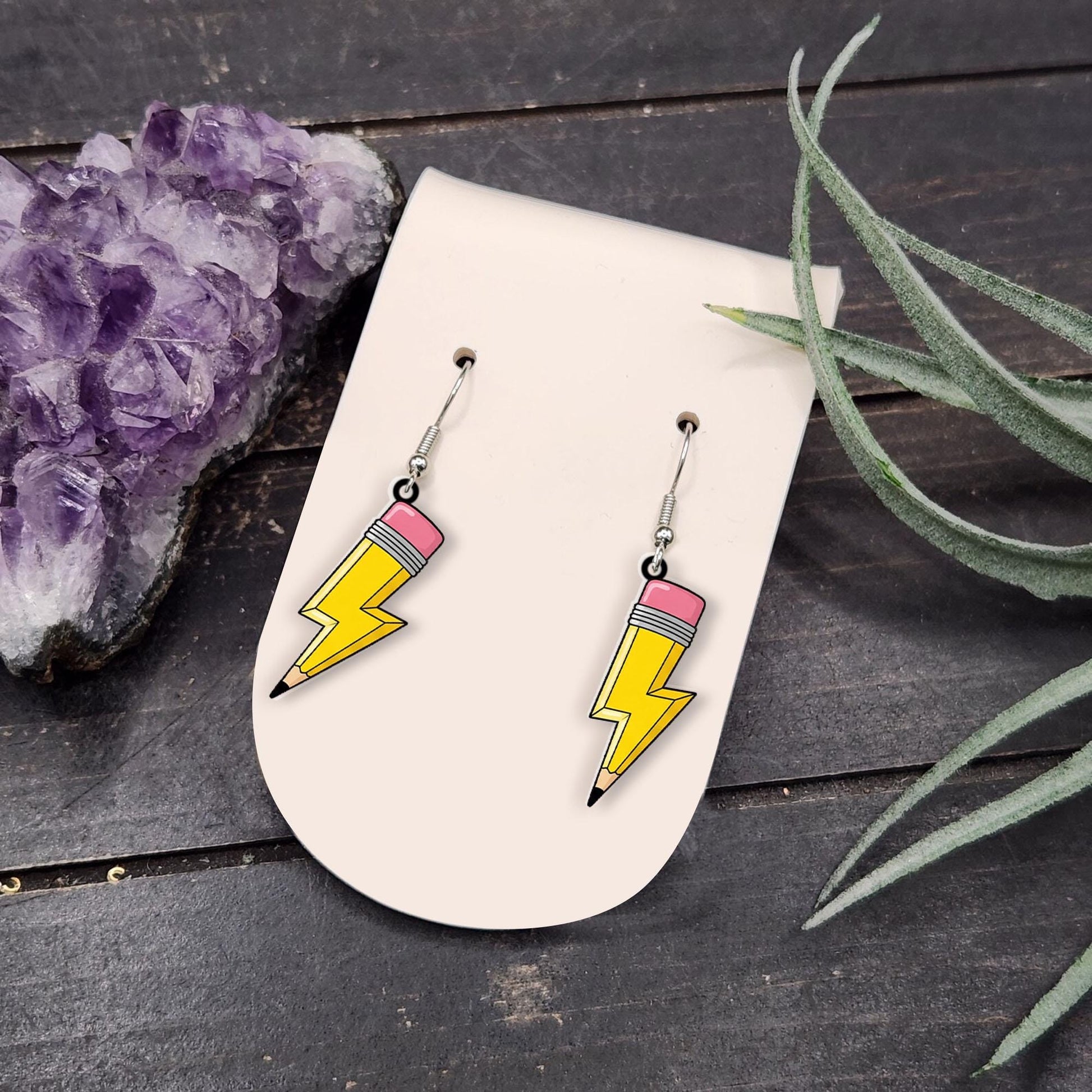 Lightning Pencil Earrings, Back to School Teacher Gift, Fun School Jewelry, Cute Classroom Accessory, Teacher Appreciation