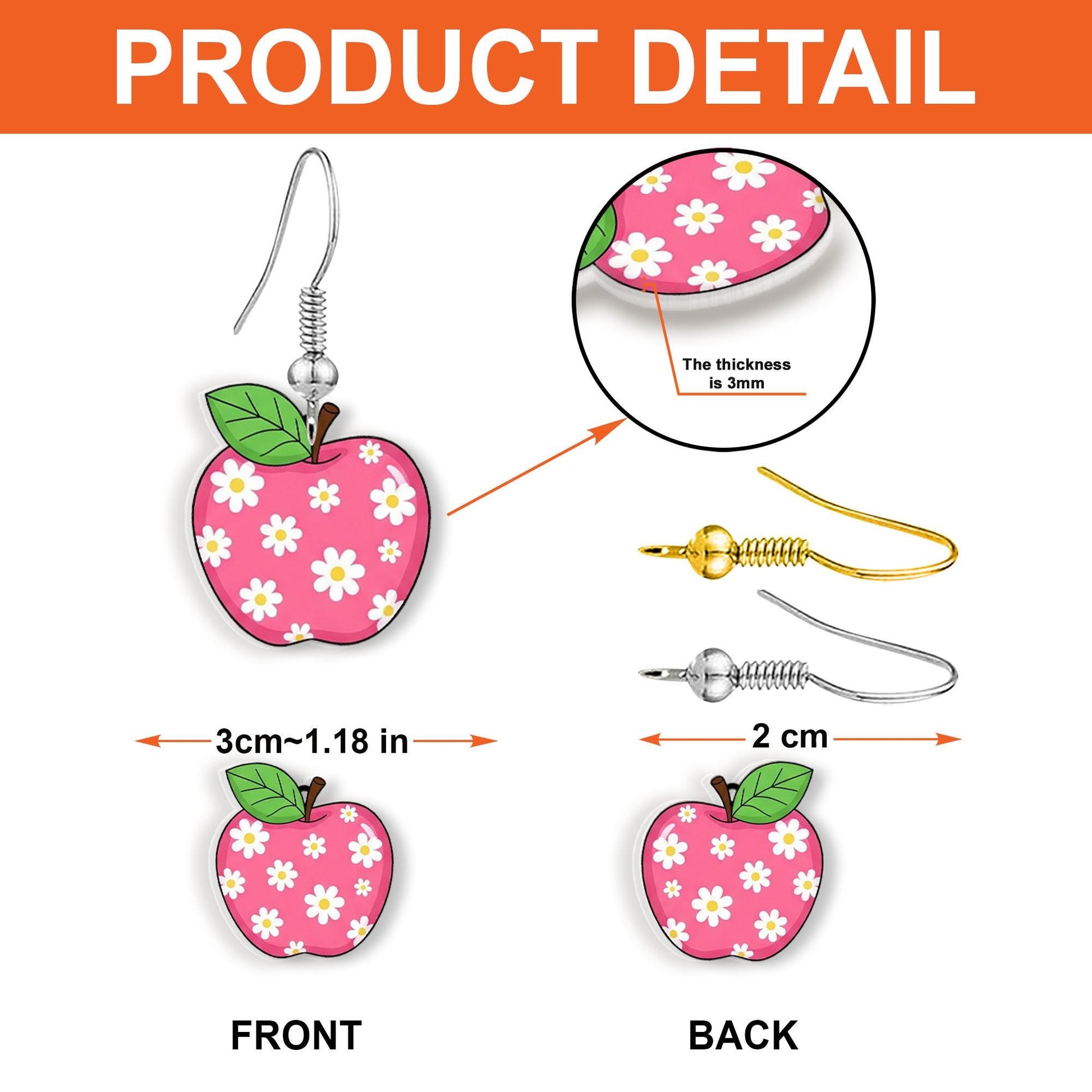 Floral Apple Earrings, Teacher Back to School Gift, Cute Classroom Jewelry, Daisy Apple Dangles, Fun Teacher Accessories