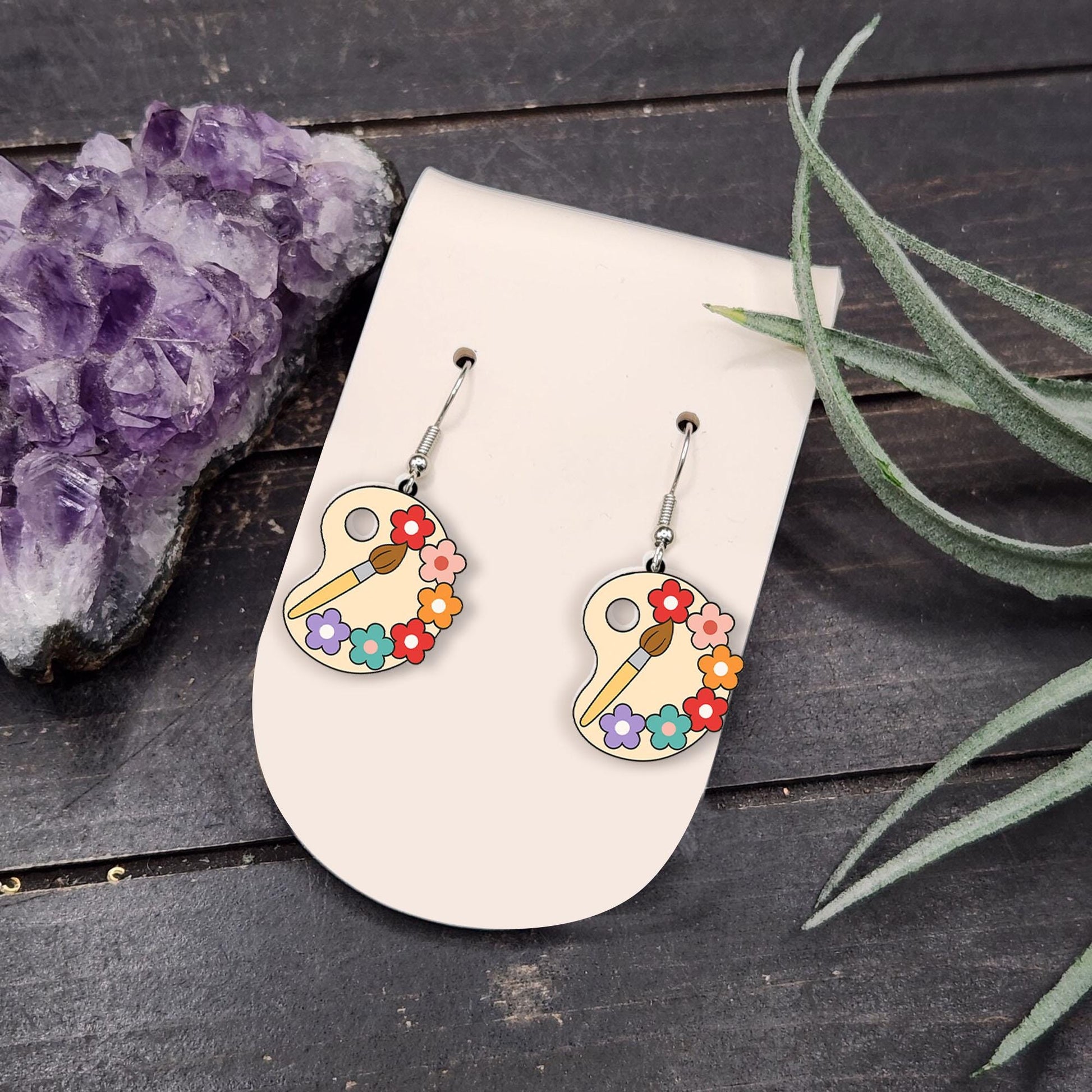 Artist Palette Earrings, Back to School Gift for Art Teacher, Floral Art Jewelry, Fun Art Class Accessory, Creative Teacher Style