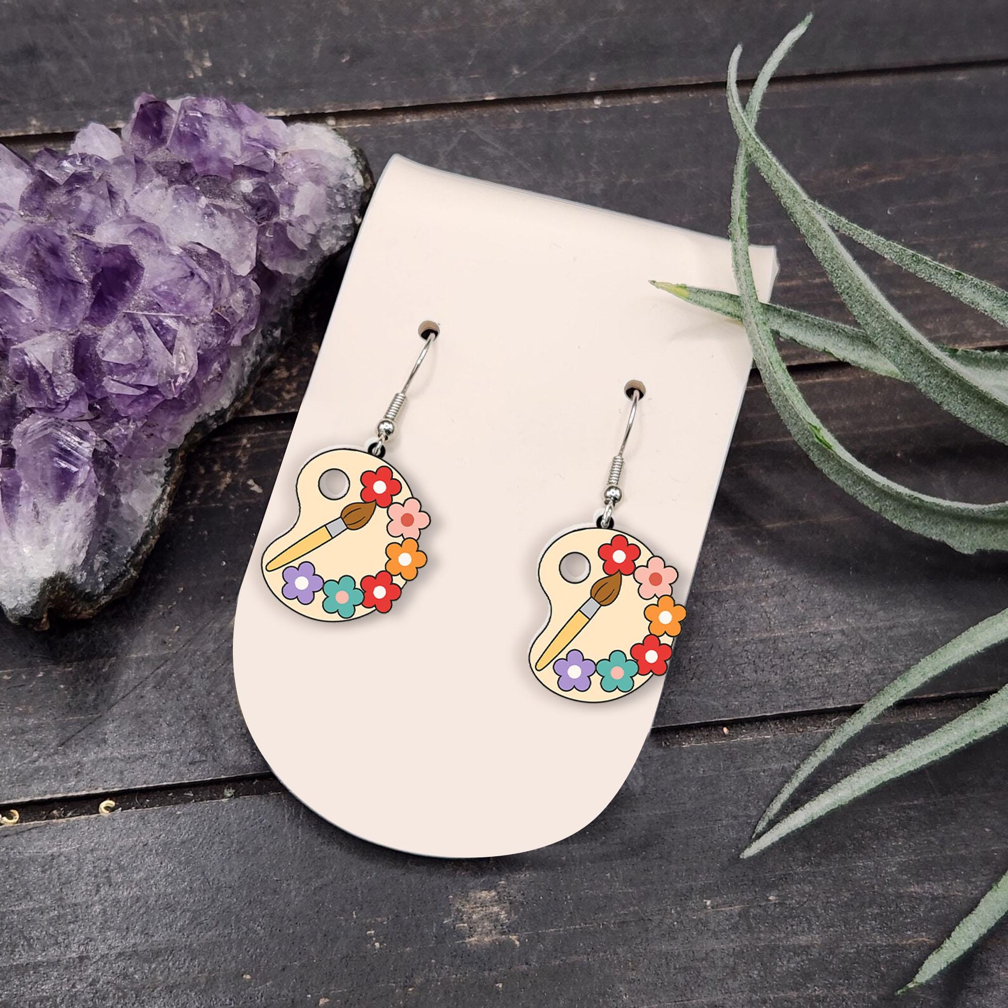 Artist Palette Earrings, Back to School Gift for Art Teacher, Floral Art Jewelry, Fun Art Class Accessory, Creative Teacher Style