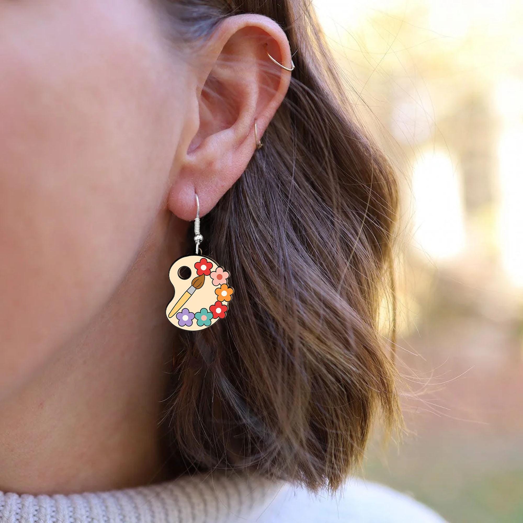Artist Palette Earrings, Back to School Gift for Art Teacher, Floral Art Jewelry, Fun Art Class Accessory, Creative Teacher Style