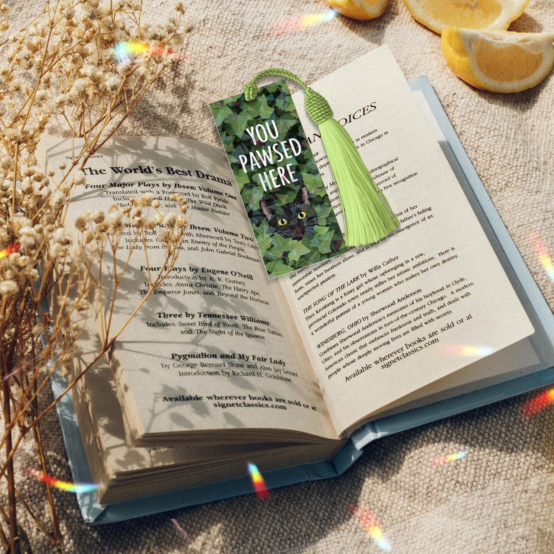 Funny Black Cat In Ivy Plants Bookmark – "You Pawsed Here" Tassel Bookmark for Cat Lovers, Cute Gift for Readers, Bookish Cat Pun Accessory