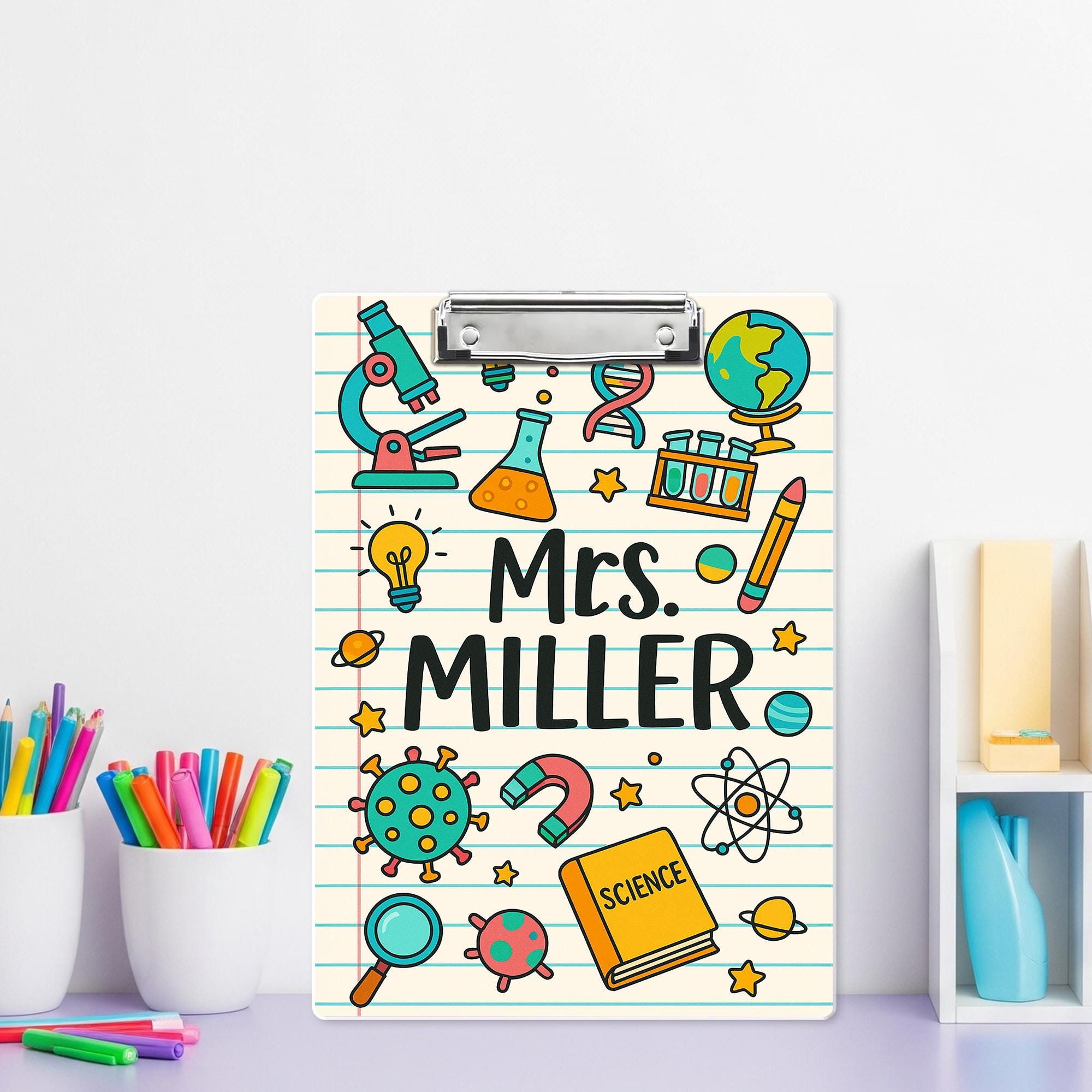 Custom Science Teacher Clipboard, Personalized Name Clipboard for Classroom, Cute STEM Gift for Teachers, Back to School Supply