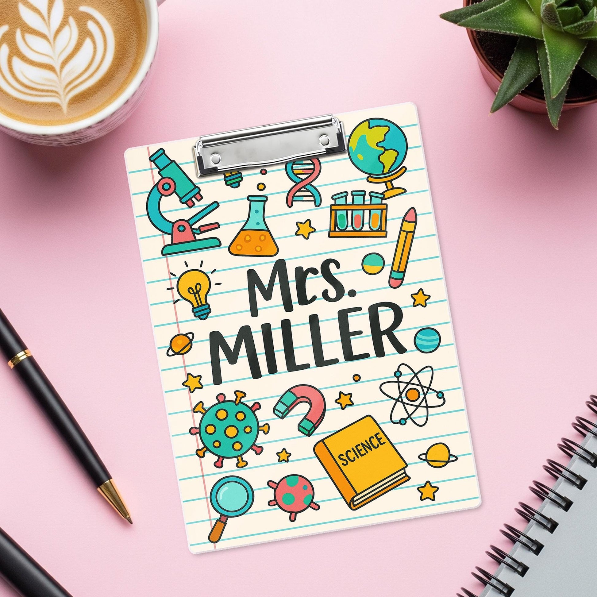 Custom Science Teacher Clipboard, Personalized Name Clipboard for Classroom, Cute STEM Gift for Teachers, Back to School Supply