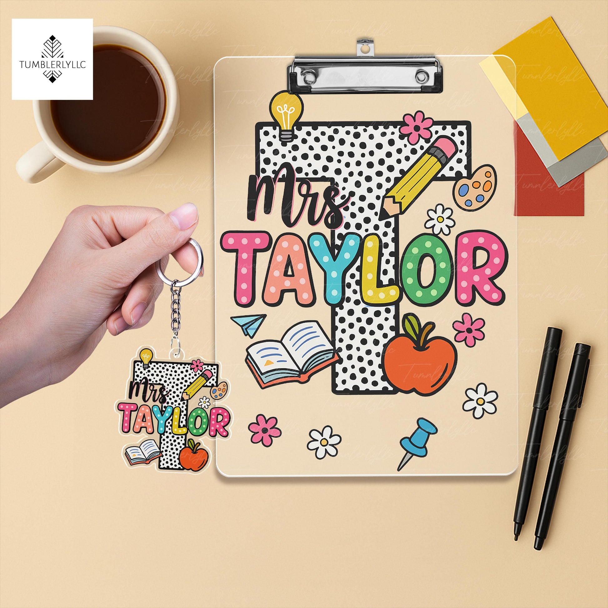 Custom Teacher Clipboard and Keychain Set, Personalized Name Gift for Teachers, Cute School Supplies, Back to School Gift Idea