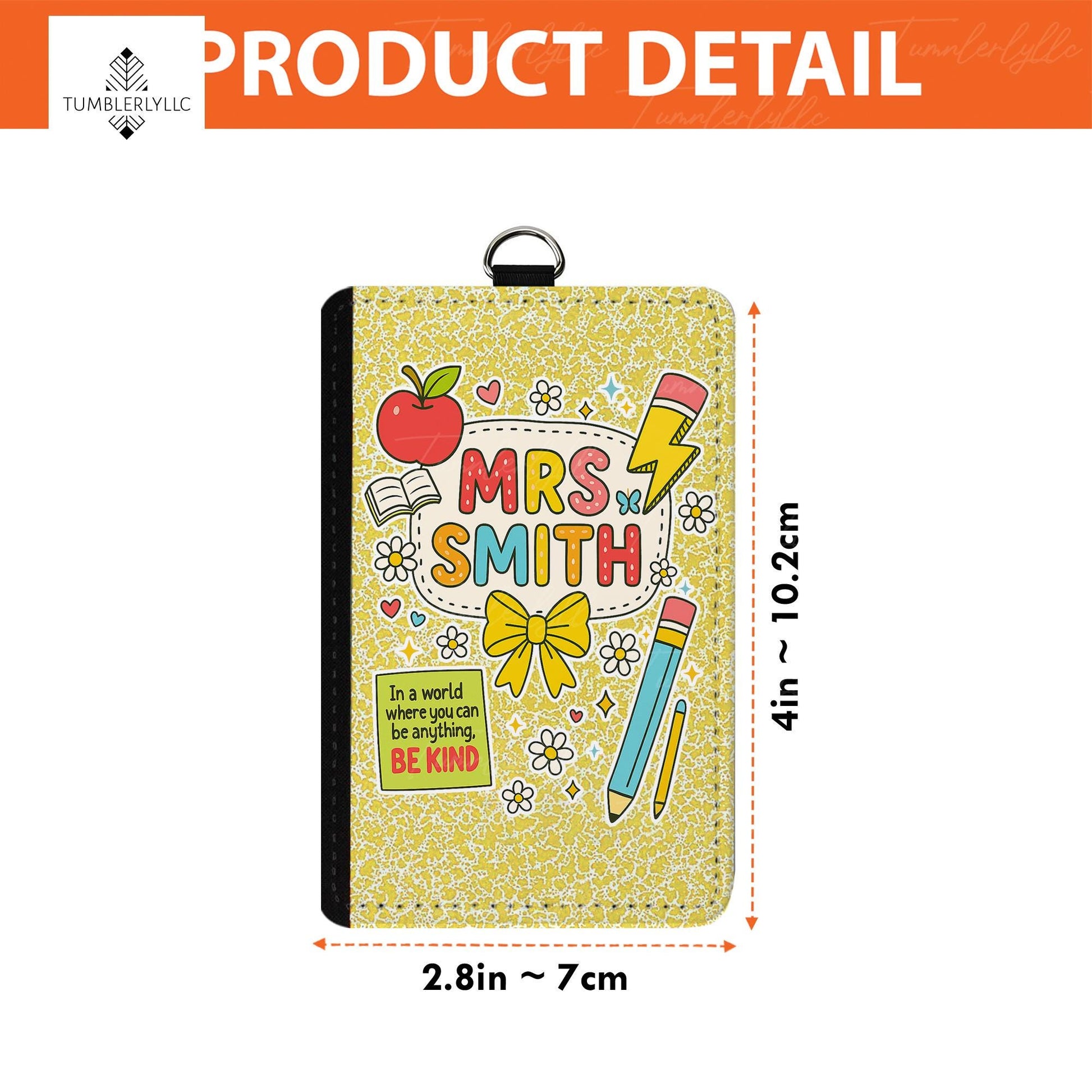 Teacher ID Badge Holder, Composition Book Style ID Case, Cute Back to School Gift, Personalized Name Tag, Be Kind Lanyard