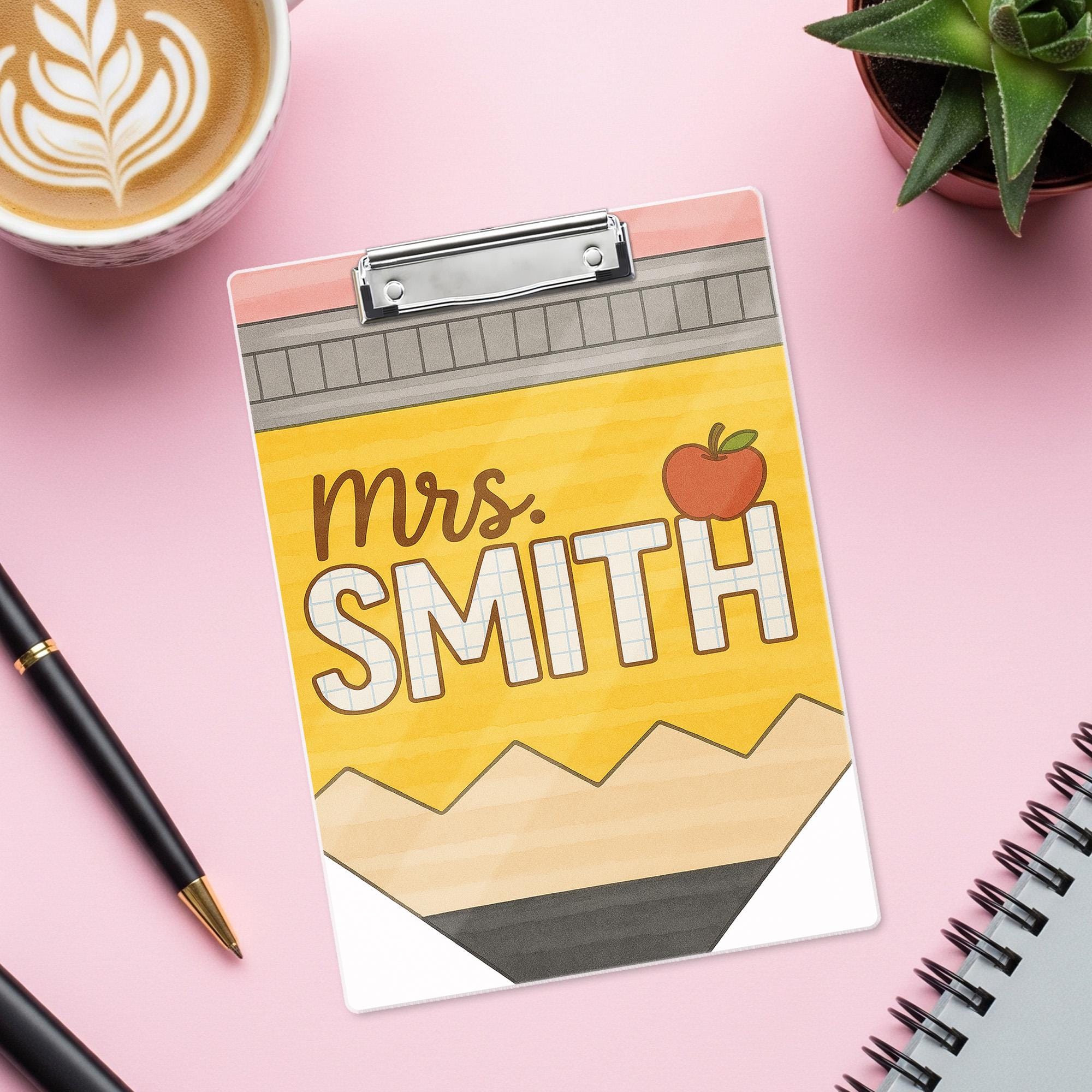 Custom Teacher Clipboard, Personalized Pencil Design with Name, Back to School Gift for Educators, Cute Classroom Office Supply