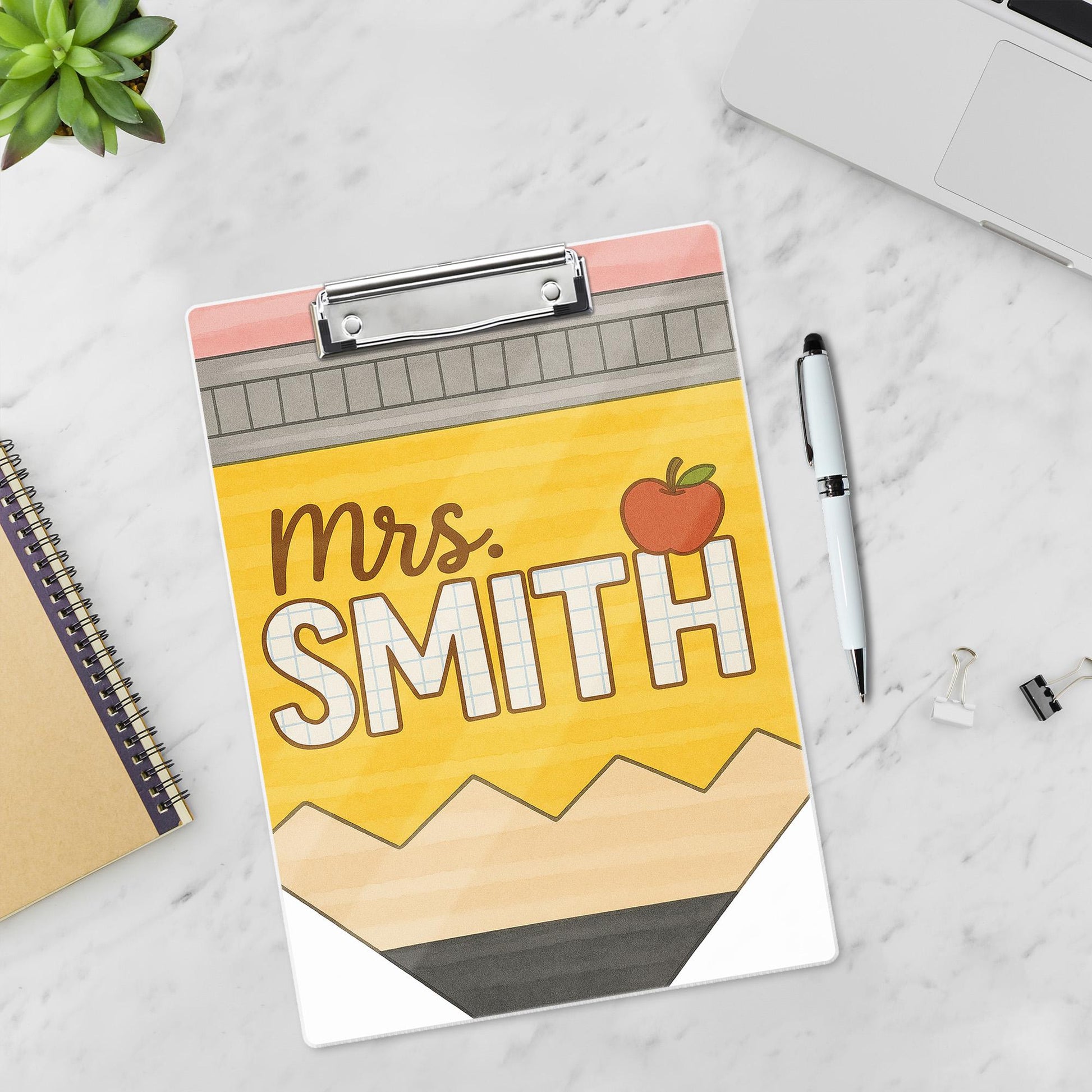 Custom Teacher Clipboard, Personalized Pencil Design with Name, Back to School Gift for Educators, Cute Classroom Office Supply