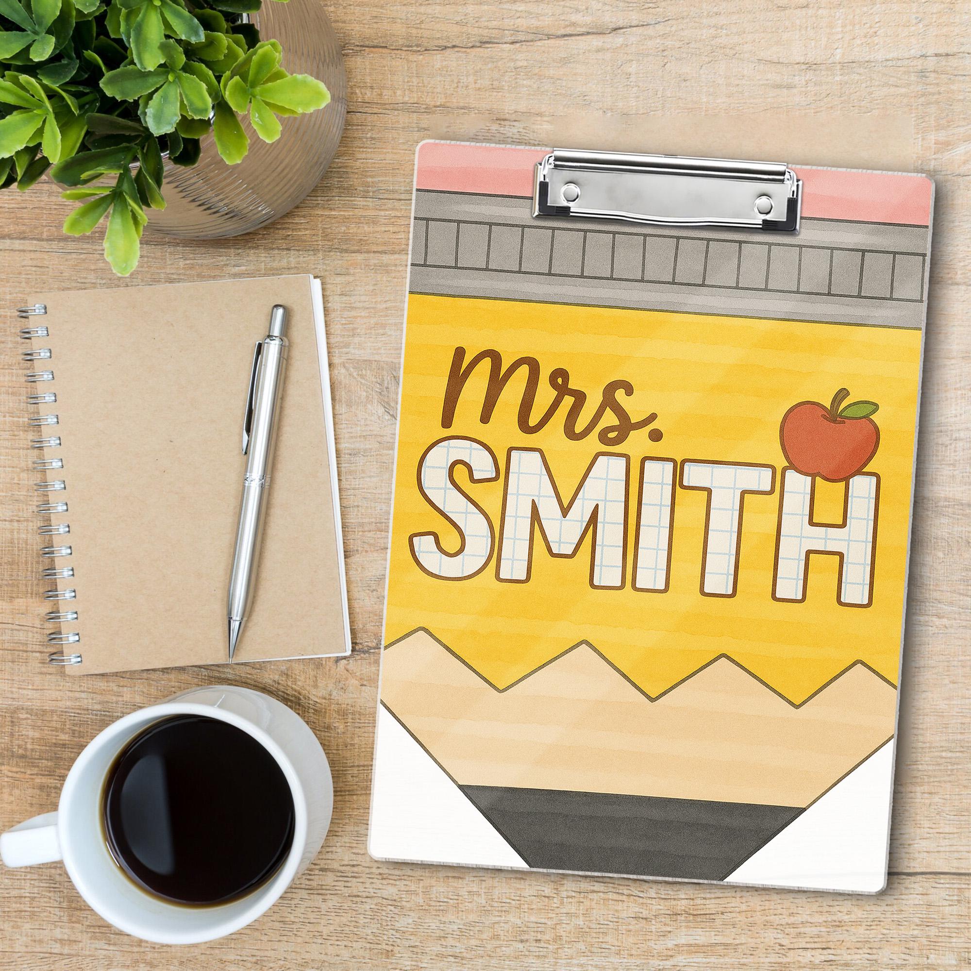 Custom Teacher Clipboard, Personalized Pencil Design with Name, Back to School Gift for Educators, Cute Classroom Office Supply