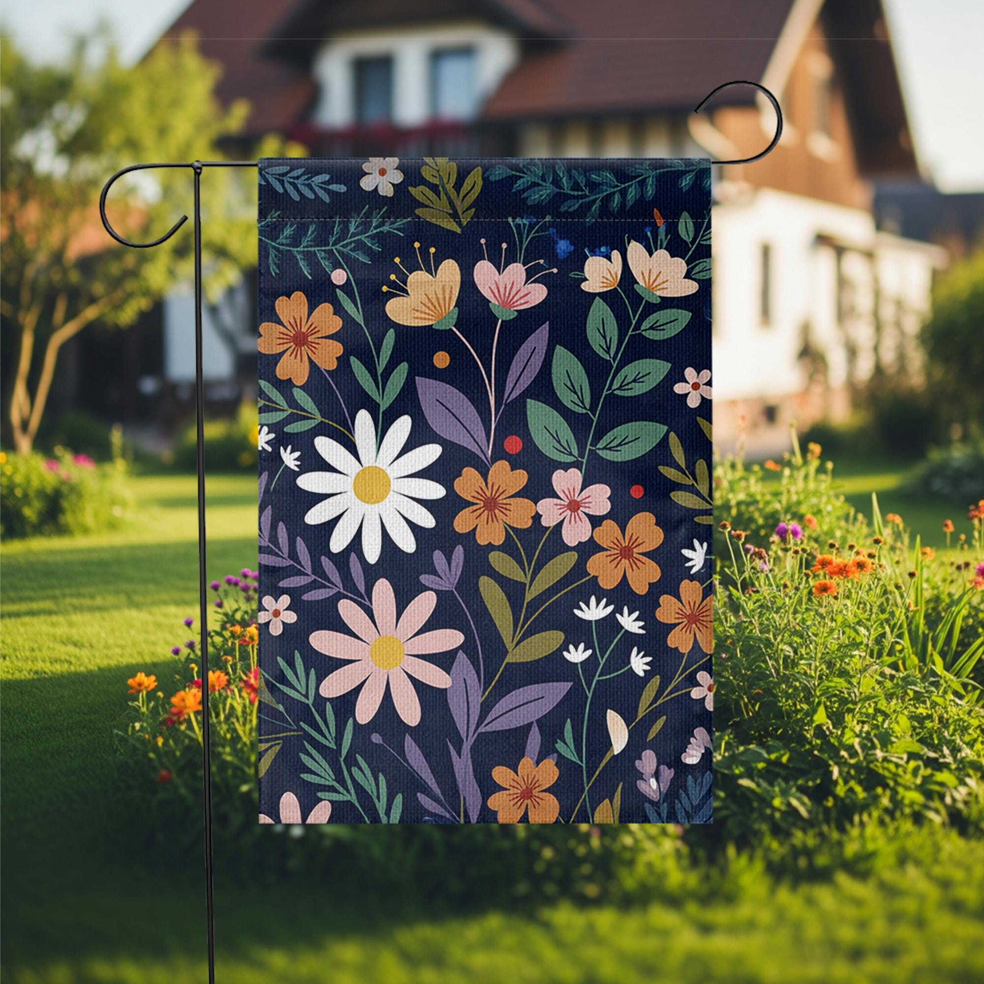 Vintage Flower Market Garden Flag, Colorful Wildflower Yard Banner, Seasonal Floral Outdoor Decor, Cottagecore Spring Flag