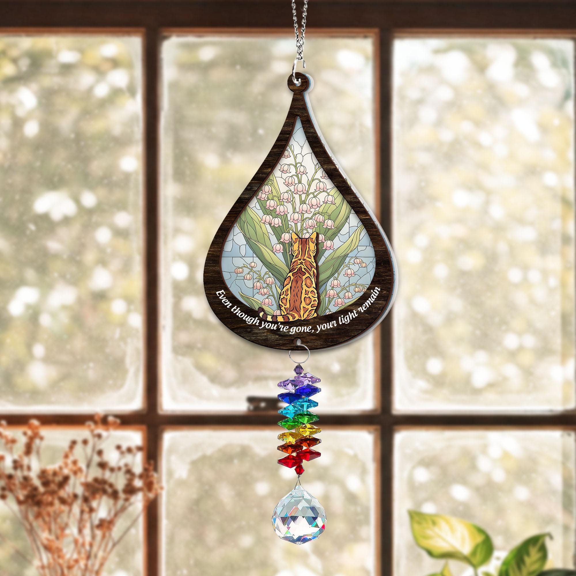 Cat Memorial Sun Catcher – Pet Loss Gift with Quote – Rainbow Bridge Cat Suncatcher – In Memory of Cat Sympathy Gift – Remembrance Decor