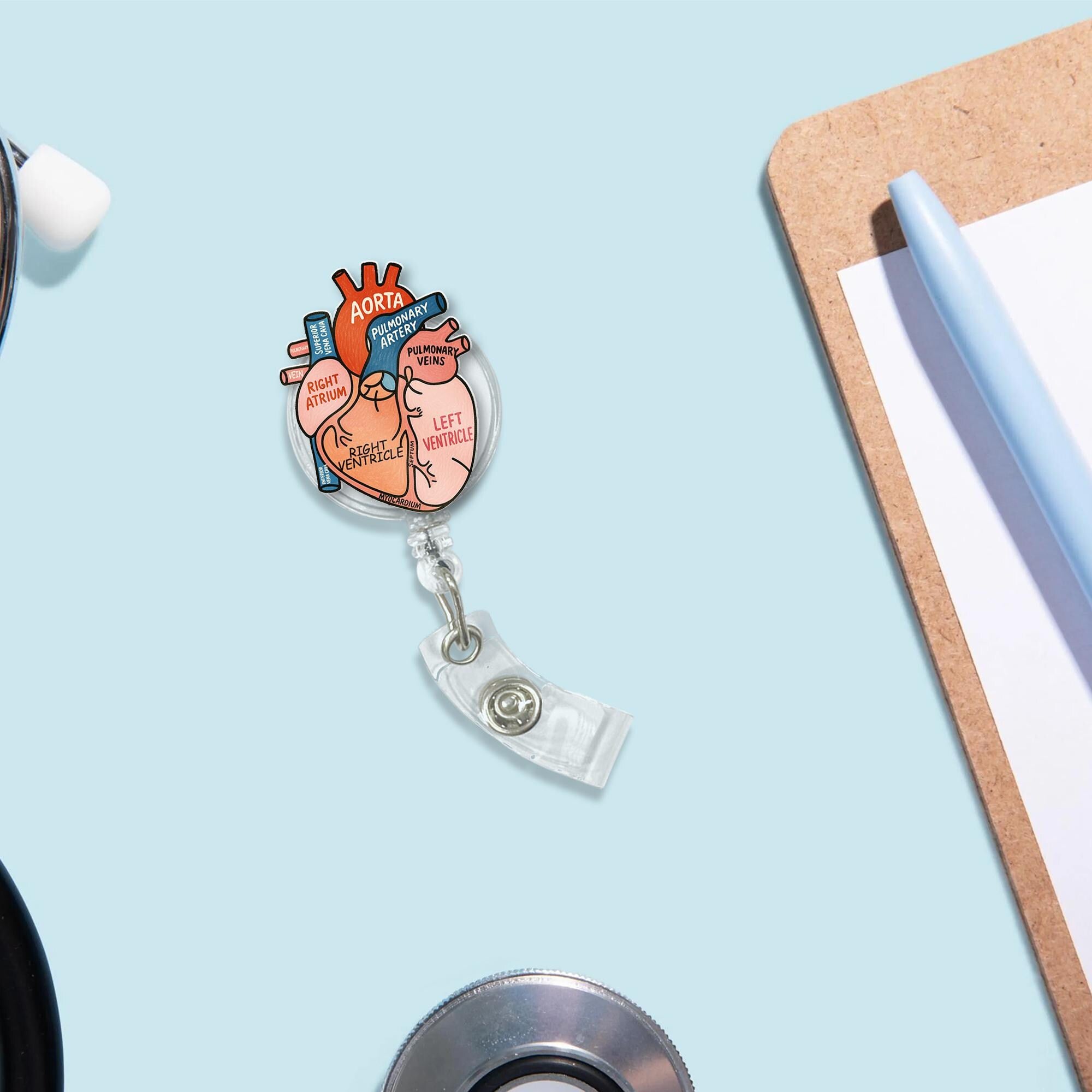Anatomical Heart Badge Reel, Medical ID Holder, Cute Nurse RN Clip, Hospital Lanyard, Cardiology Student Gift, Doctor Accessory