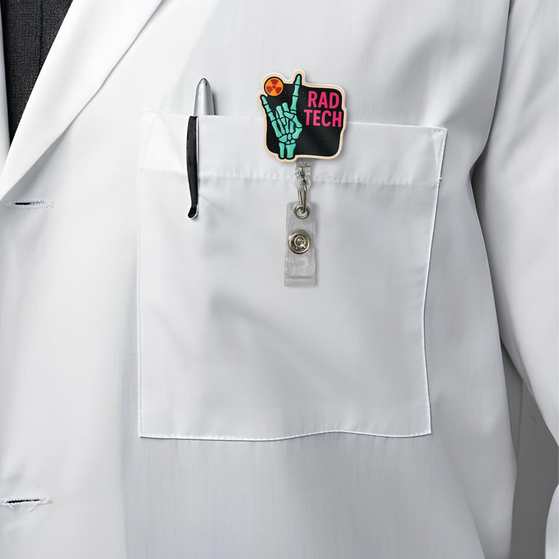 Rad Tech Badge Reel, Xray Tech ID Holder, Radiology Skeleton Clip, Funny Medical Badge, Radiologic Tech Gift, RT Badge Accessory