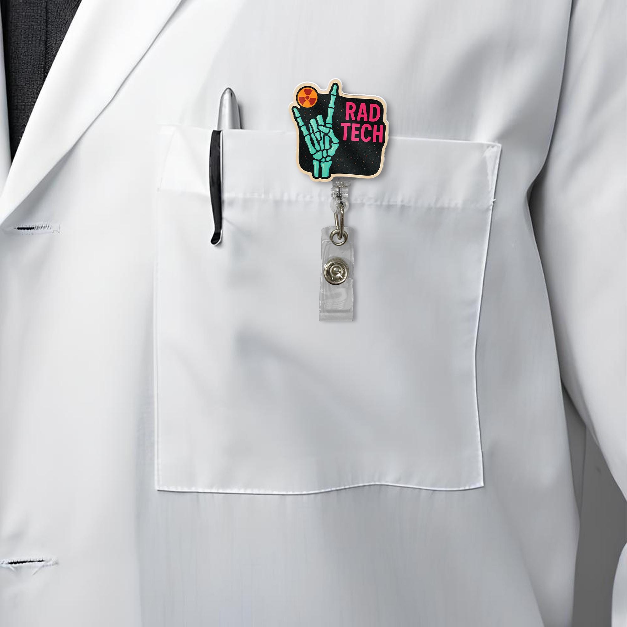 Rad Tech Badge Reel, Xray Tech ID Holder, Radiology Skeleton Clip, Funny Medical Badge, Radiologic Tech Gift, RT Badge Accessory