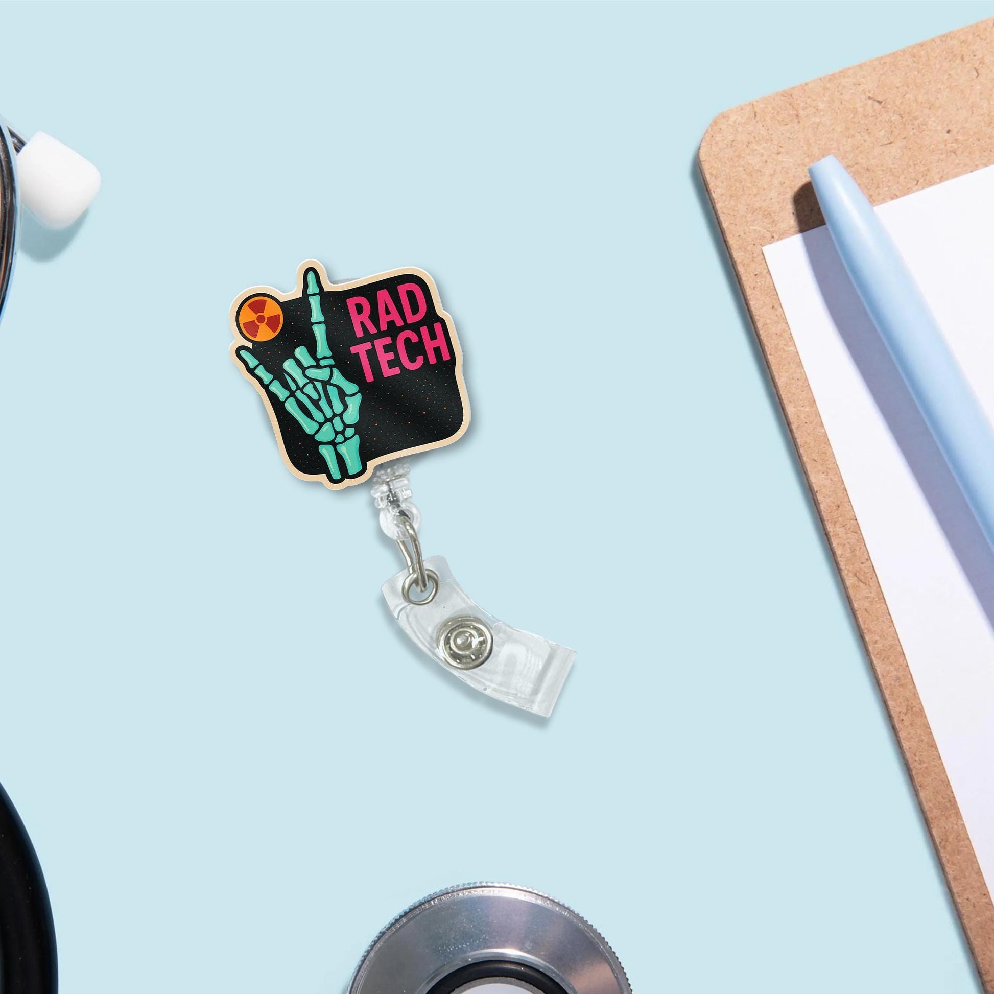 Rad Tech Badge Reel, Xray Tech ID Holder, Radiology Skeleton Clip, Funny Medical Badge, Radiologic Tech Gift, RT Badge Accessory