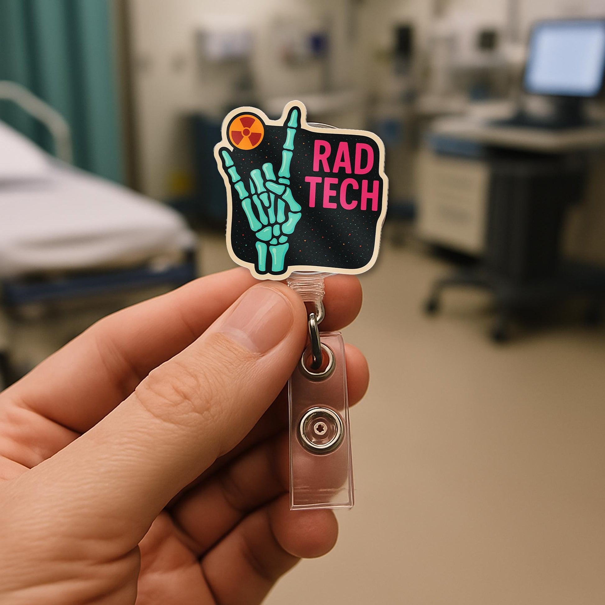 Rad Tech Badge Reel, Xray Tech ID Holder, Radiology Skeleton Clip, Funny Medical Badge, Radiologic Tech Gift, RT Badge Accessory