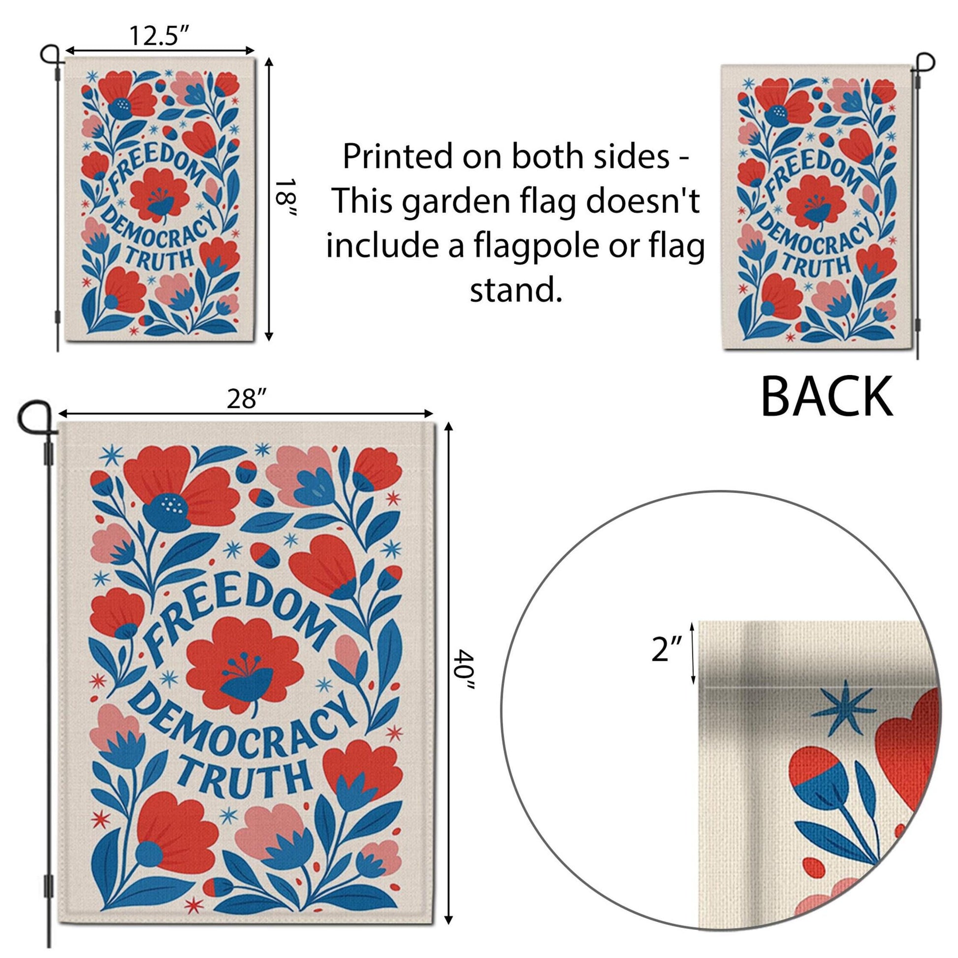 Patriotic Garden Flag, Freedom Democracy Truth Banner, Red White Blue Floral Yard Decor, Summer Political Statement Flag, 4th Of July Decor
