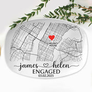 Custom Engagement Map Platter, Couple Location Gift, Personalized Wedding Anniversary Tray, Engagement Gift with Names & Date
